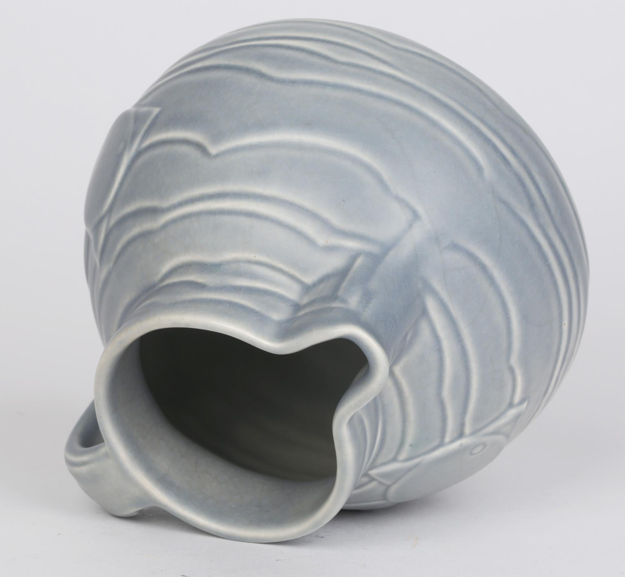 English Bretby Art Deco Pottery Jug with Stylized Fish Pattern
