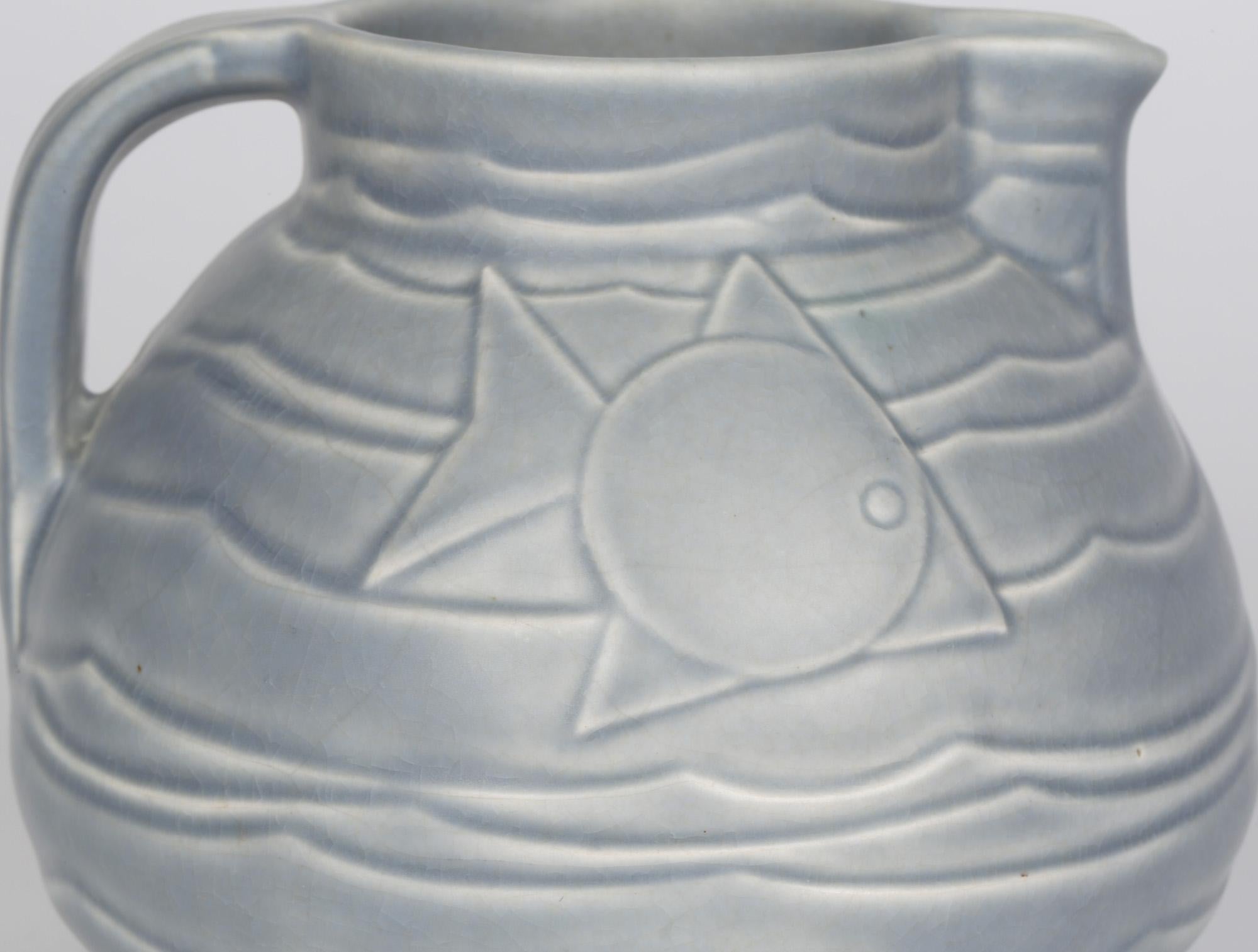 Bretby Art Deco Pottery Jug with Stylized Fish Pattern In Good Condition In Bishop's Stortford, Hertfordshire