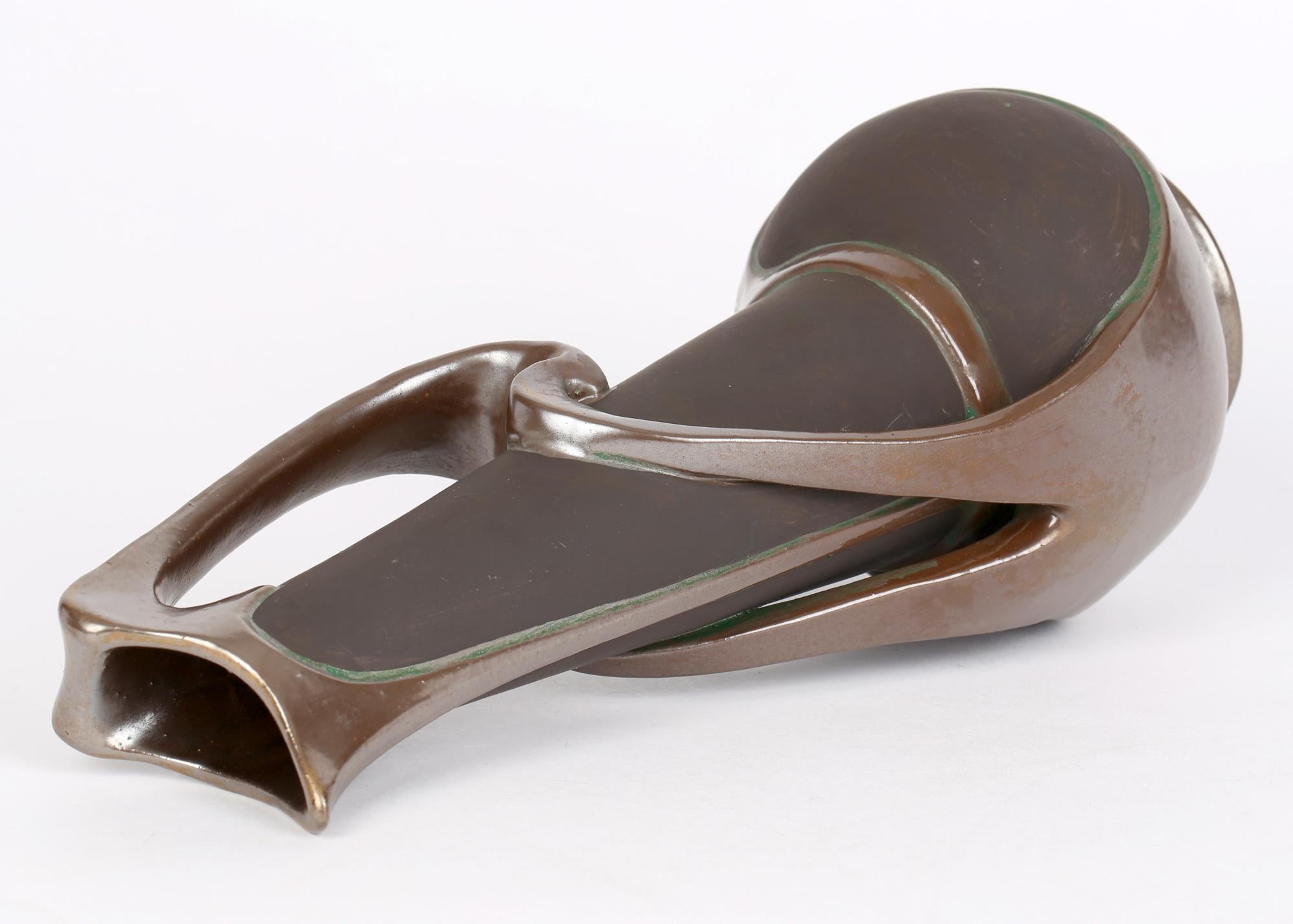 Bretby Art Nouveau Stylish Bronze Glazed Art Pottery Handled Ewer  3