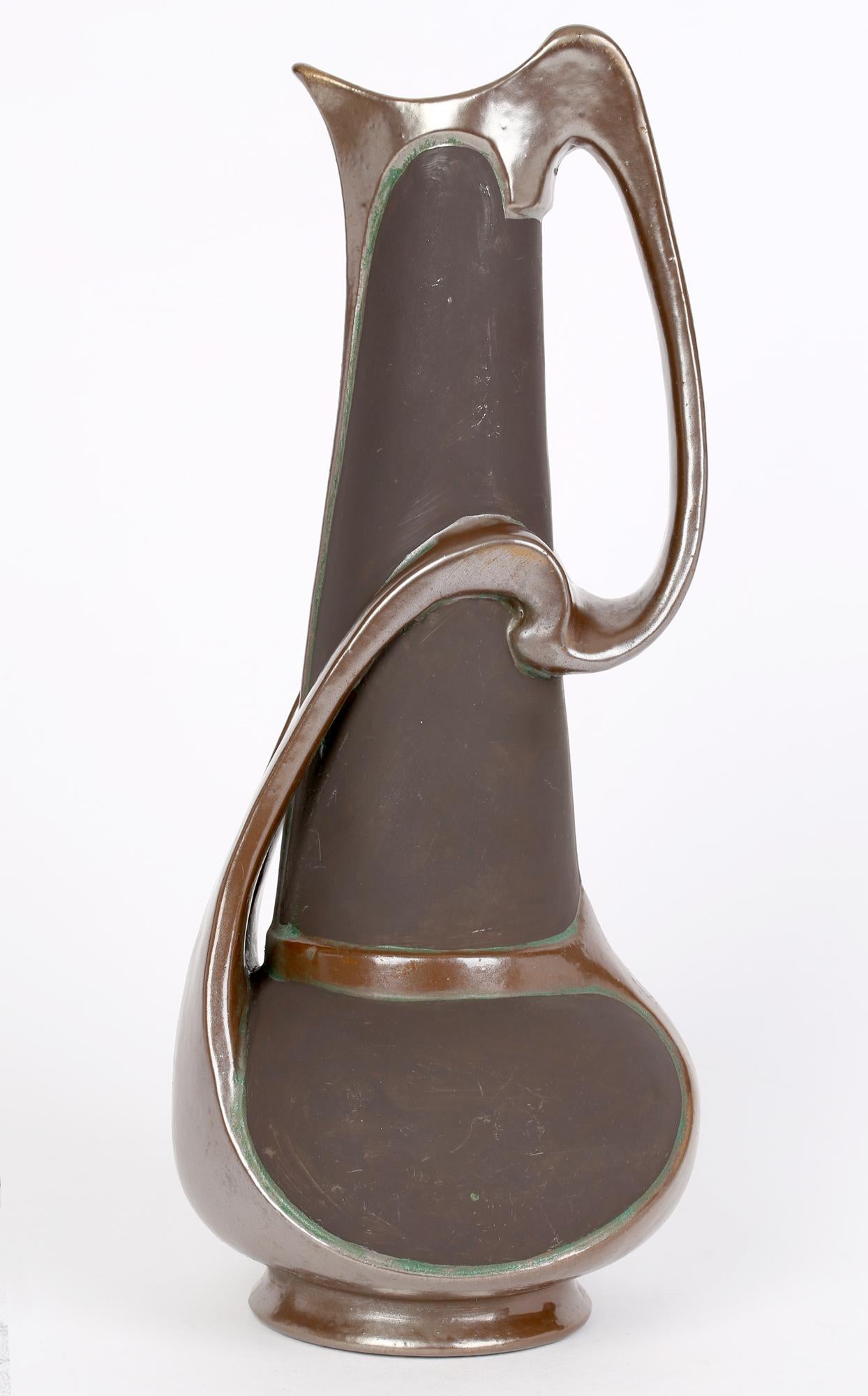 Bretby Art Nouveau Stylish Bronze Glazed Art Pottery Handled Ewer  7