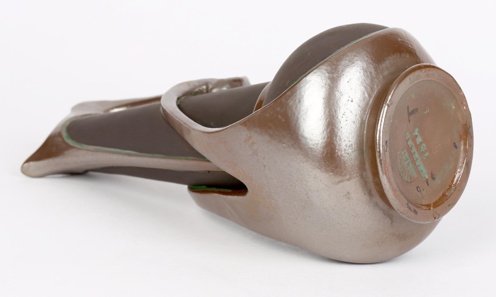 Bretby Art Nouveau Stylish Bronze Glazed Art Pottery Handled Ewer  8