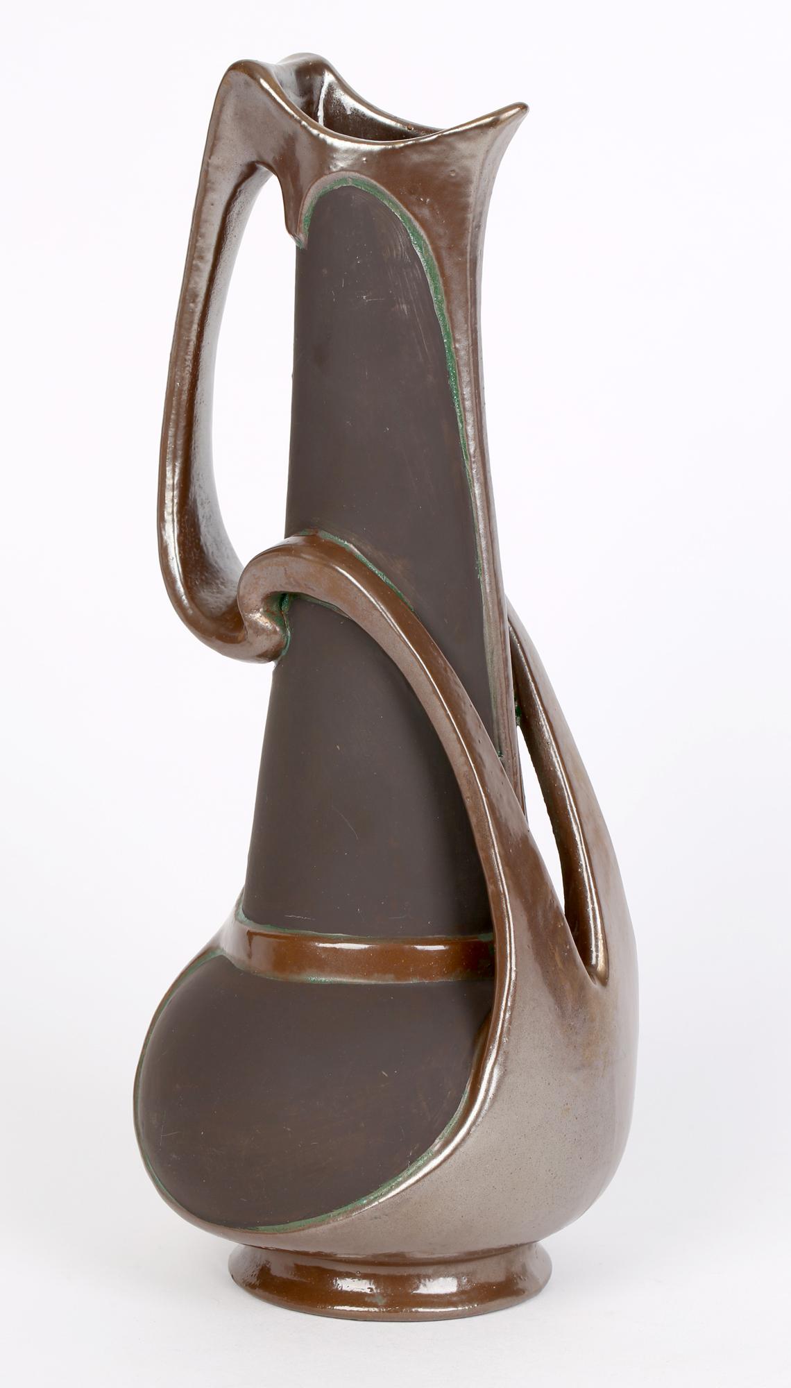 Bretby Art Nouveau Stylish Bronze Glazed Art Pottery Handled Ewer  2