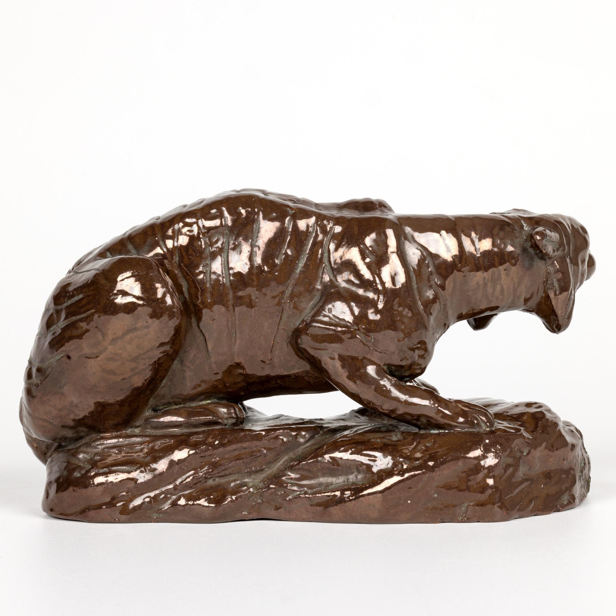 Bretby Rare Crouching Tiger on Rocky Ground Pottery Figure For Sale 3