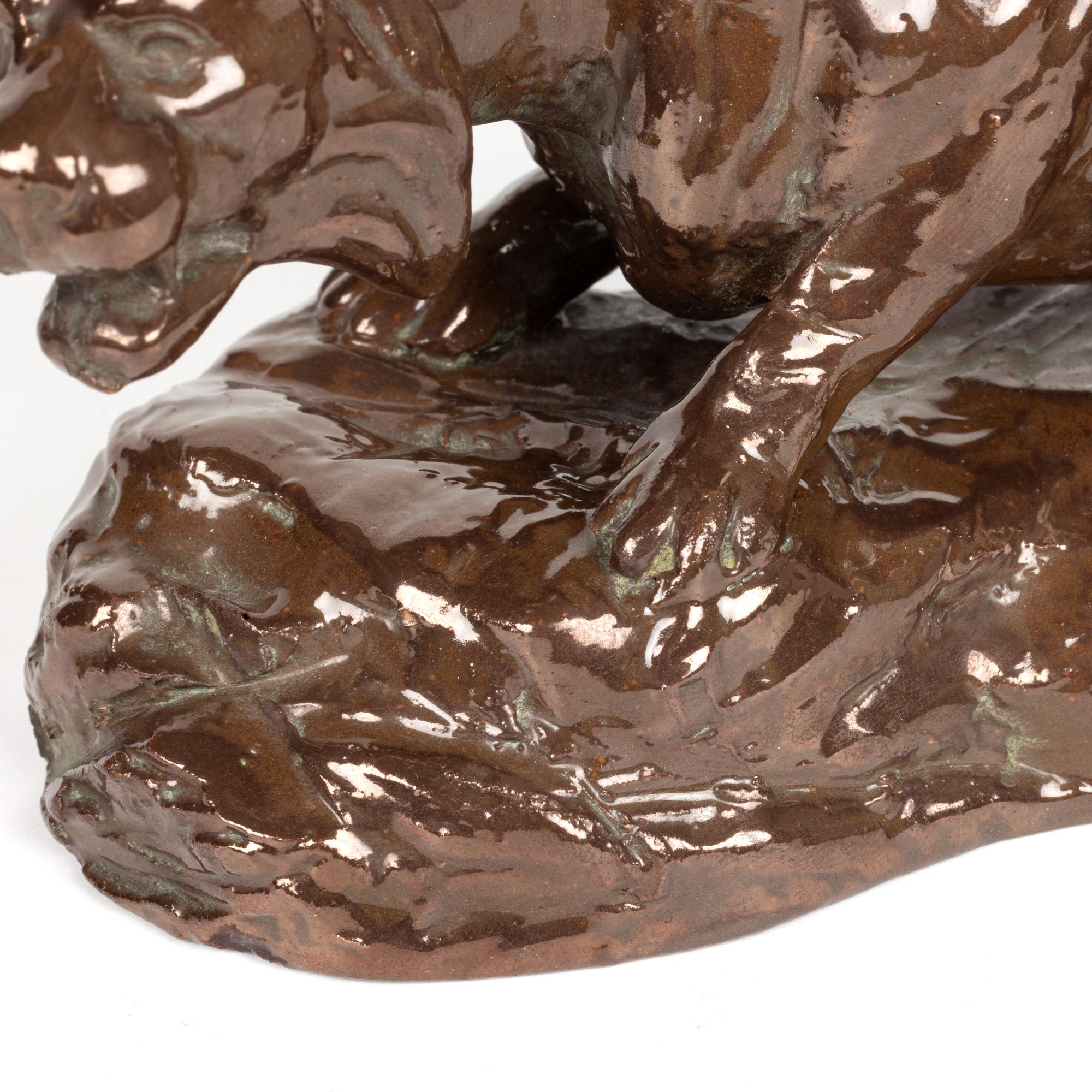 Bretby Rare Crouching Tiger on Rocky Ground Pottery Figure For Sale 5