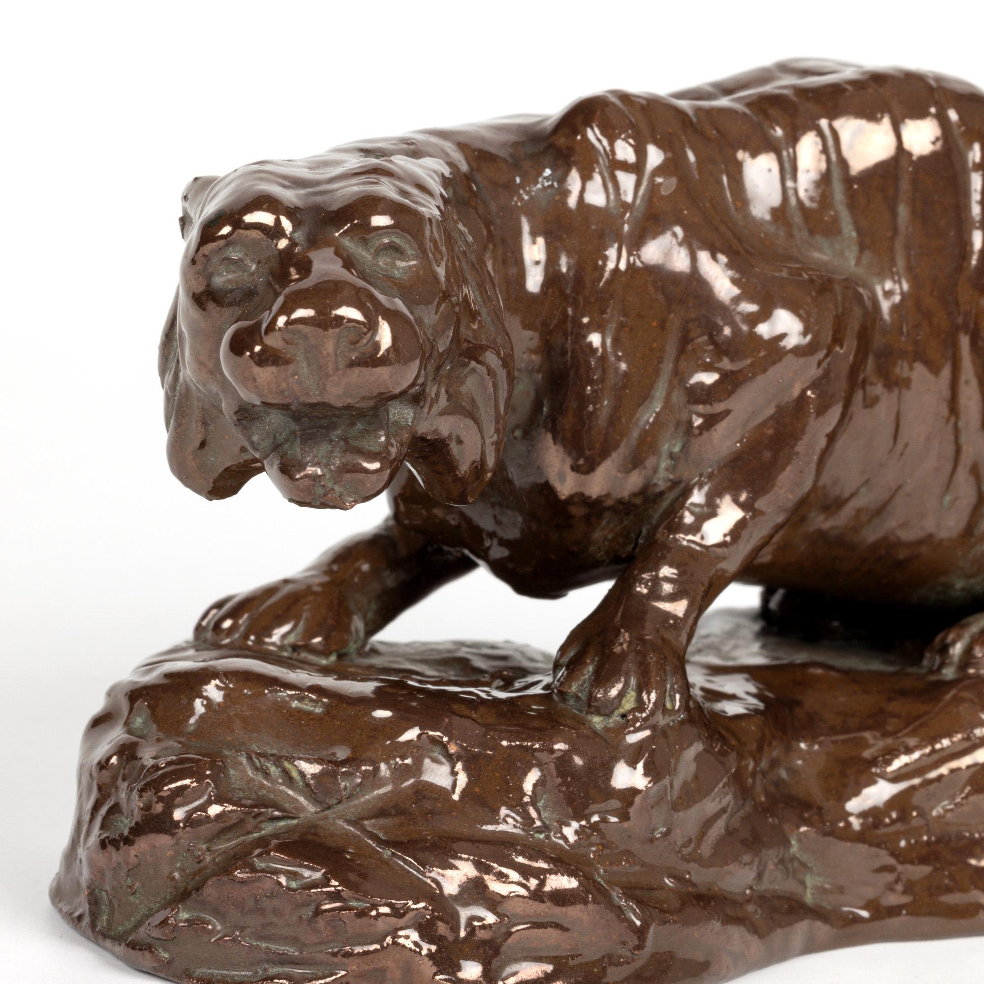 Bretby Rare Crouching Tiger on Rocky Ground Pottery Figure For Sale 6