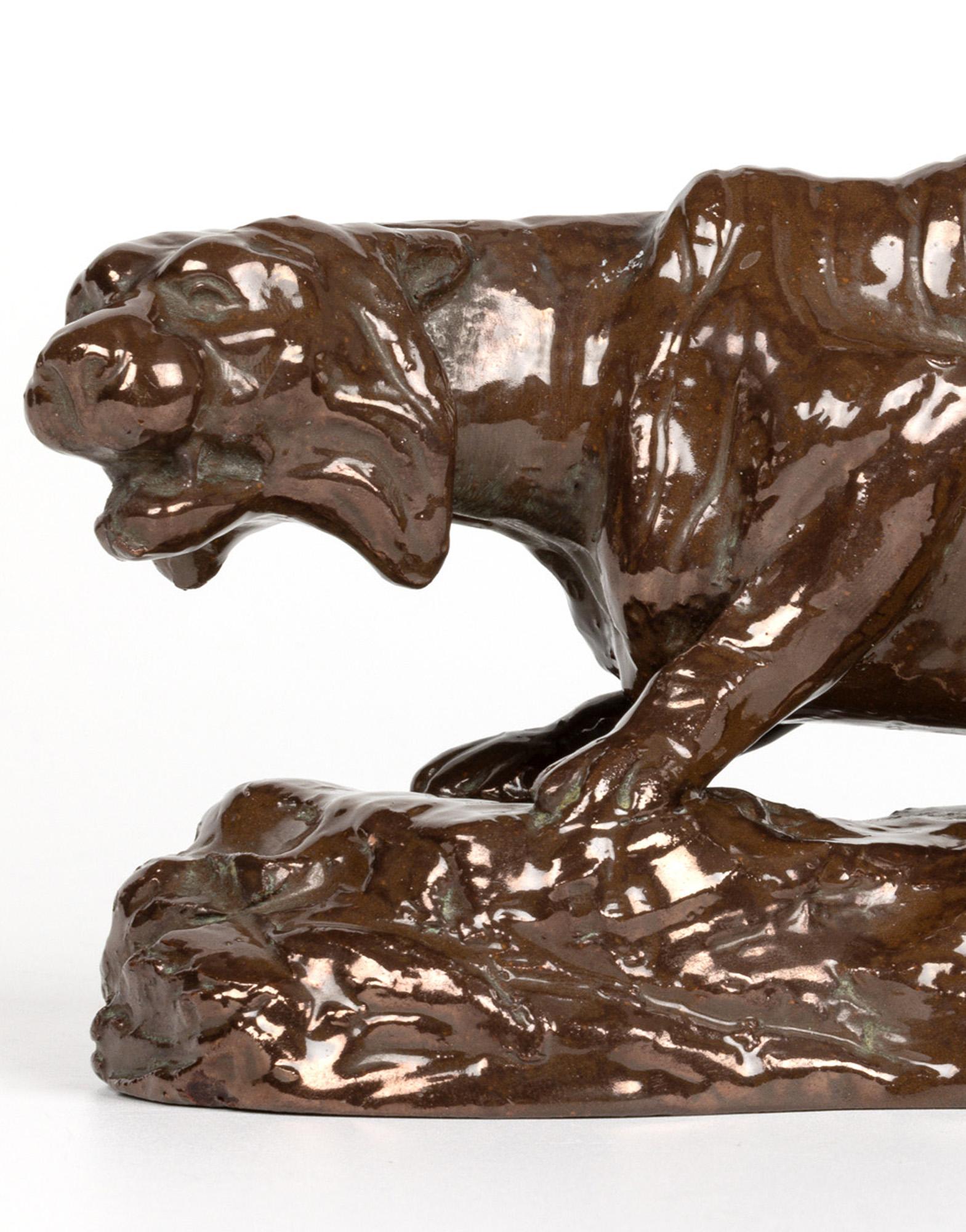 Bretby Rare Crouching Tiger on Rocky Ground Pottery Figure For Sale 7
