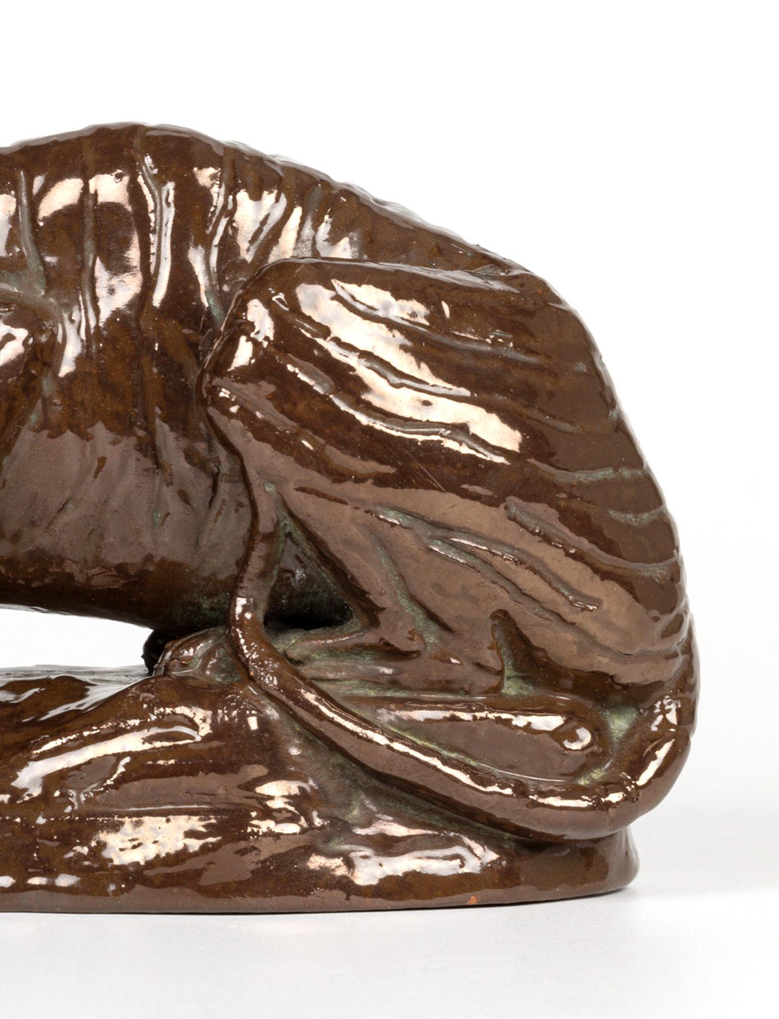Bretby Rare Crouching Tiger on Rocky Ground Pottery Figure For Sale 8