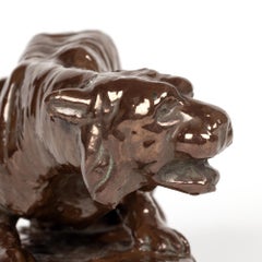 Bretby Rara Tigre Accovacciata su Terreno Roccioso Figura di Ceramica