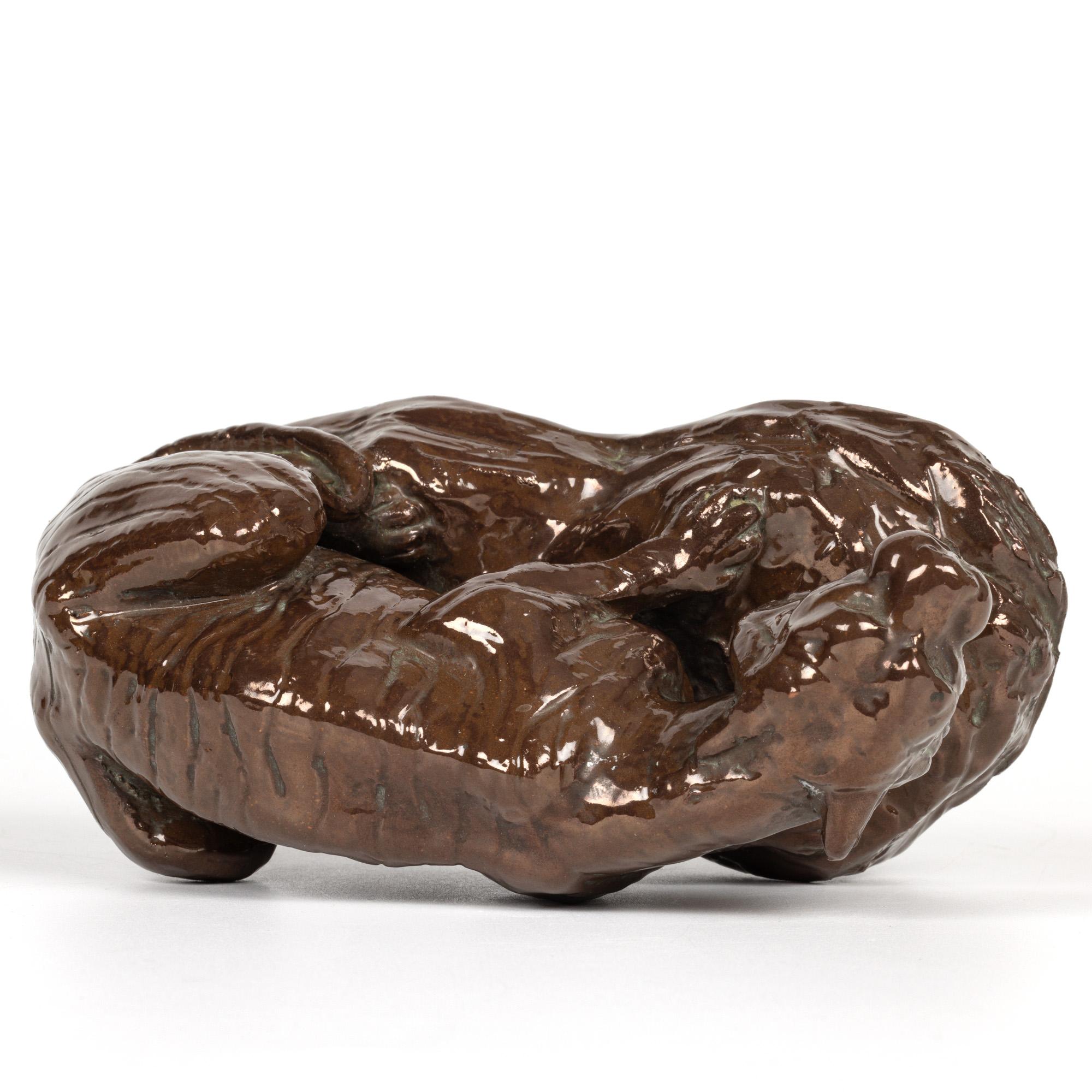 English Bretby Rare Crouching Tiger on Rocky Ground Pottery Figure For Sale