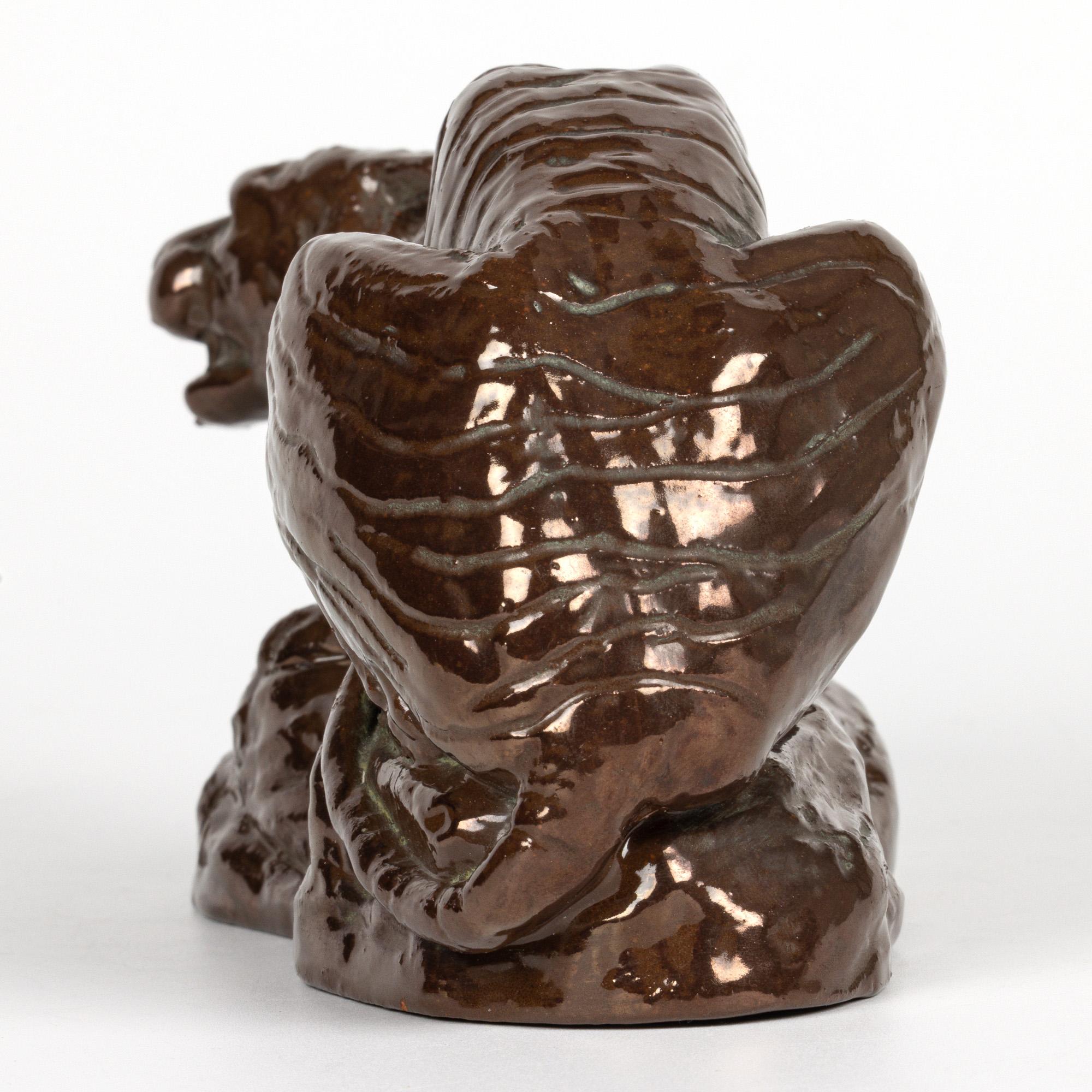 Glazed Bretby Rare Crouching Tiger on Rocky Ground Pottery Figure For Sale