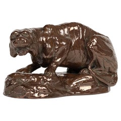 Bretby Rare Crouching Tiger on Rocky Ground Pottery Figure
