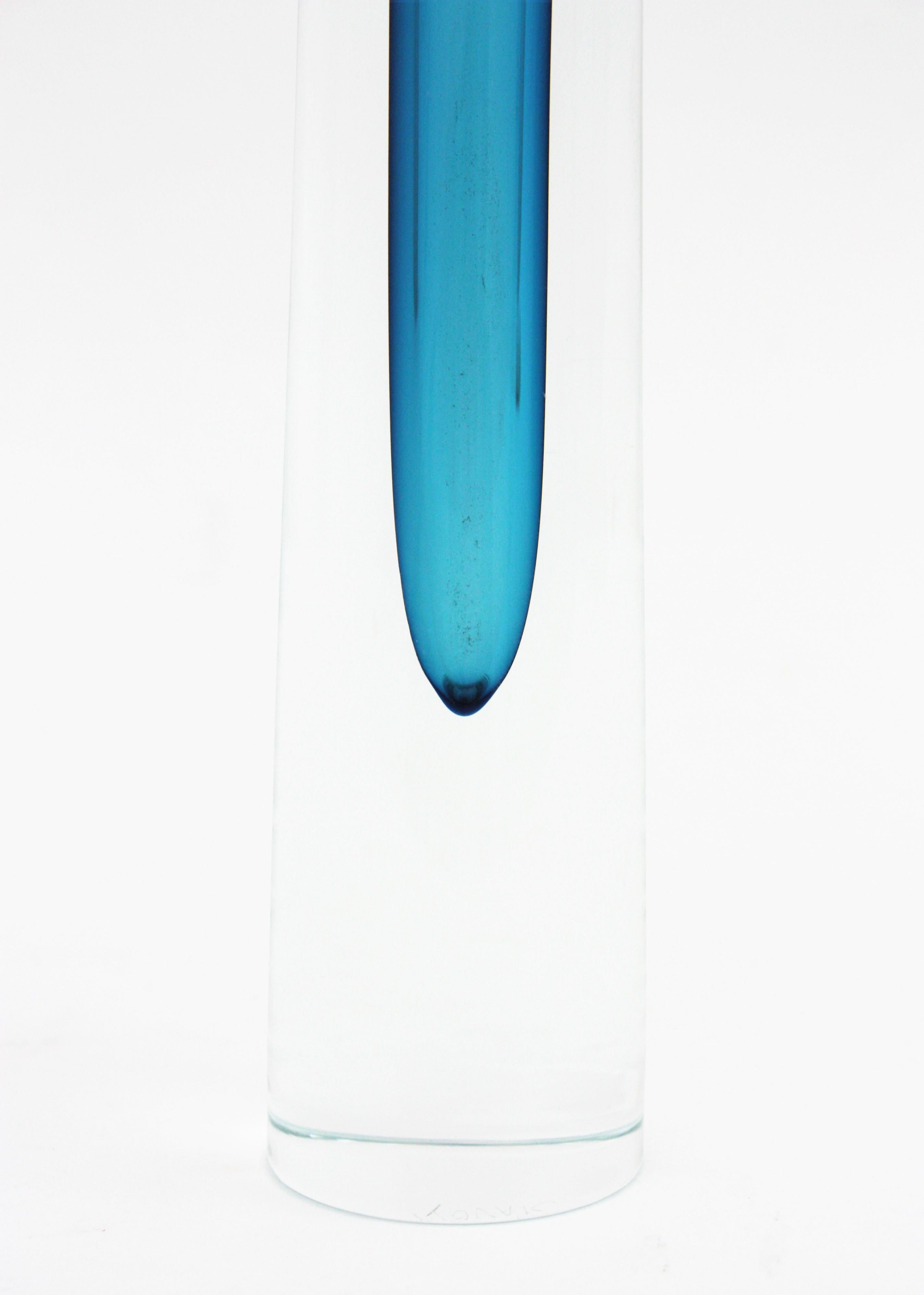 Bretislav Novak Blue and Clear Sommerso Art Glass Vase For Sale 3