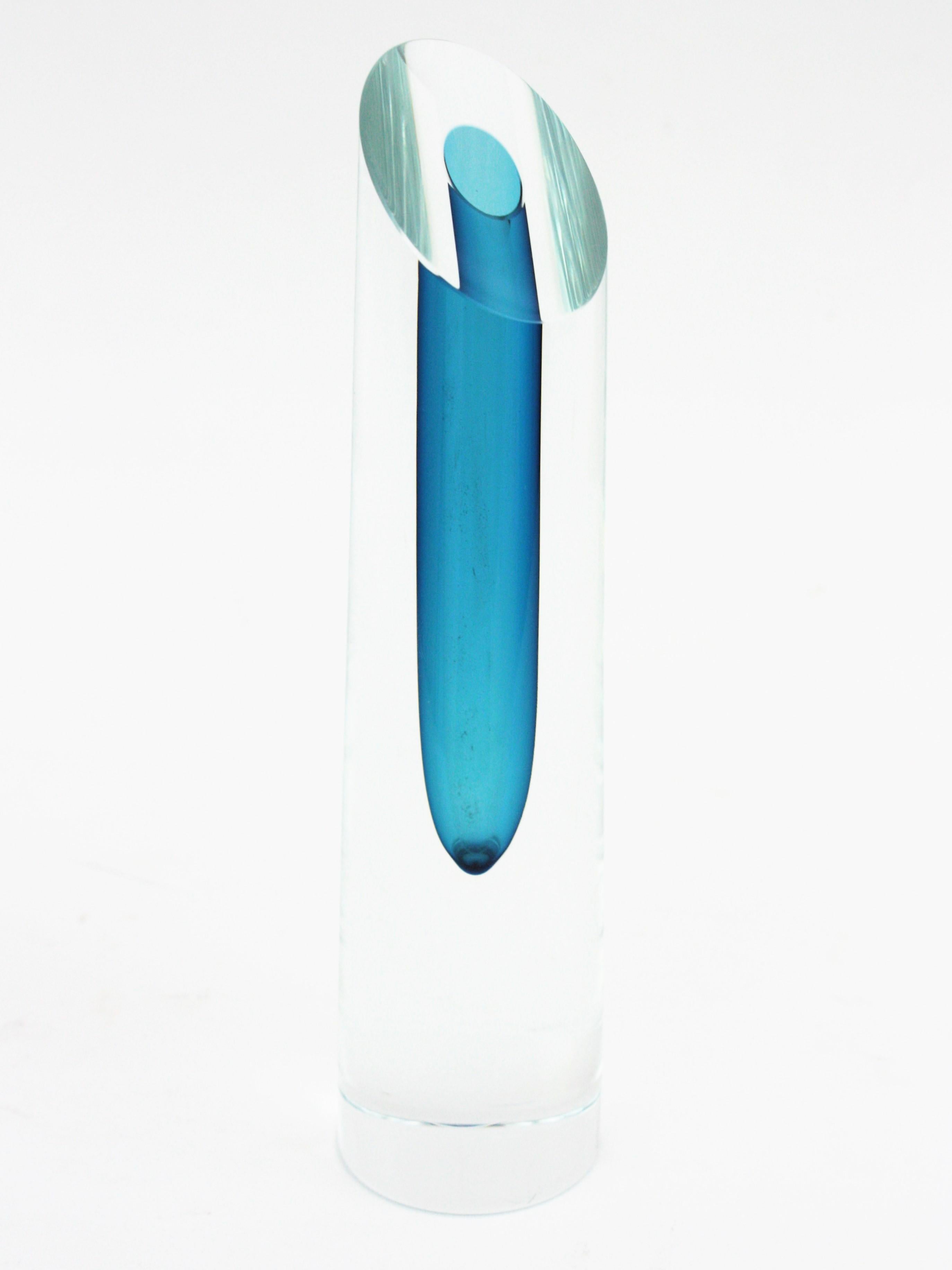 20th Century Bretislav Novak Blue and Clear Sommerso Art Glass Vase For Sale