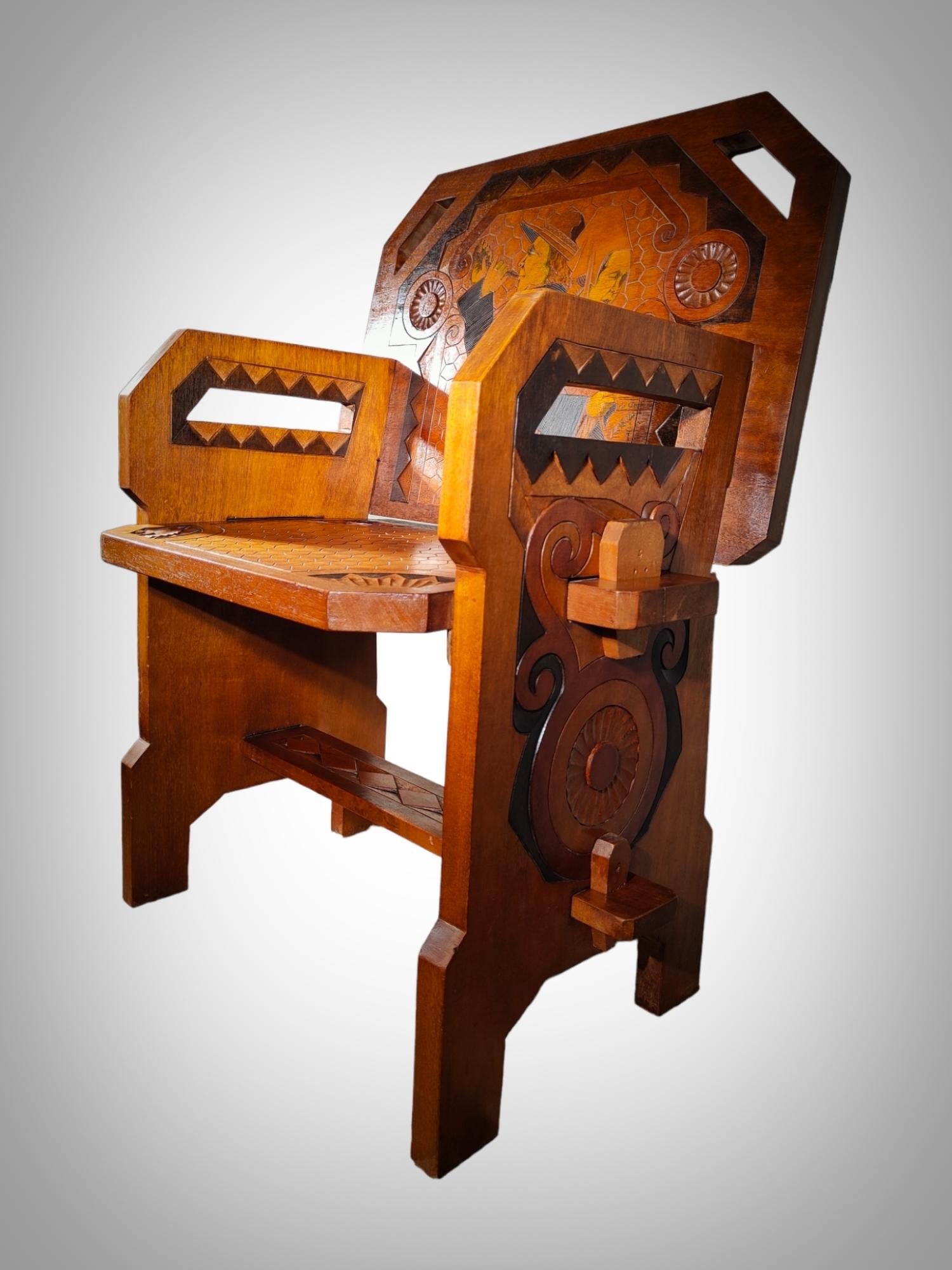 Wood Breton Art Deco Armchair Paul Fouillen For Sale