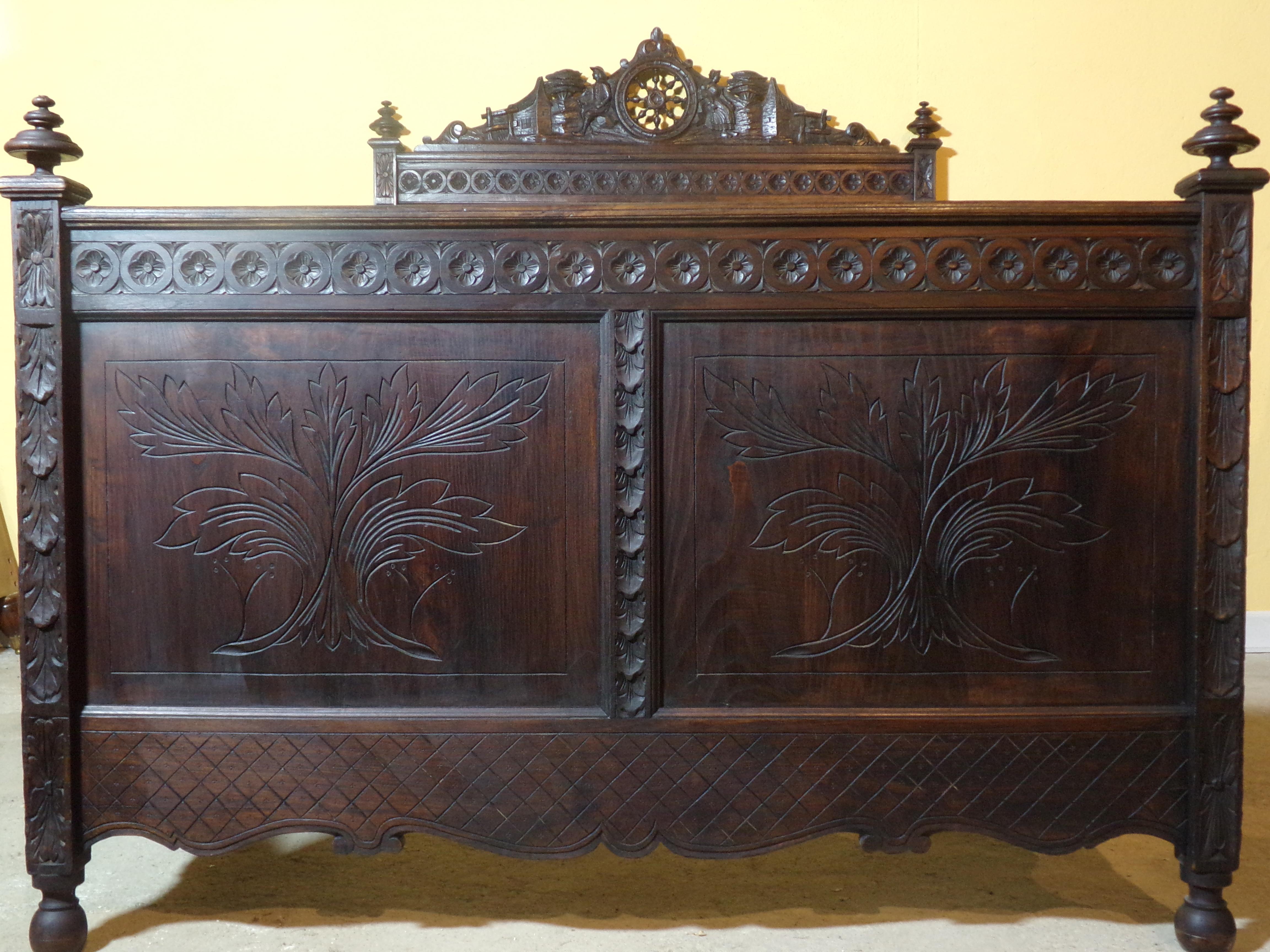 French Breton Carved Double Bed, C1890 For Sale