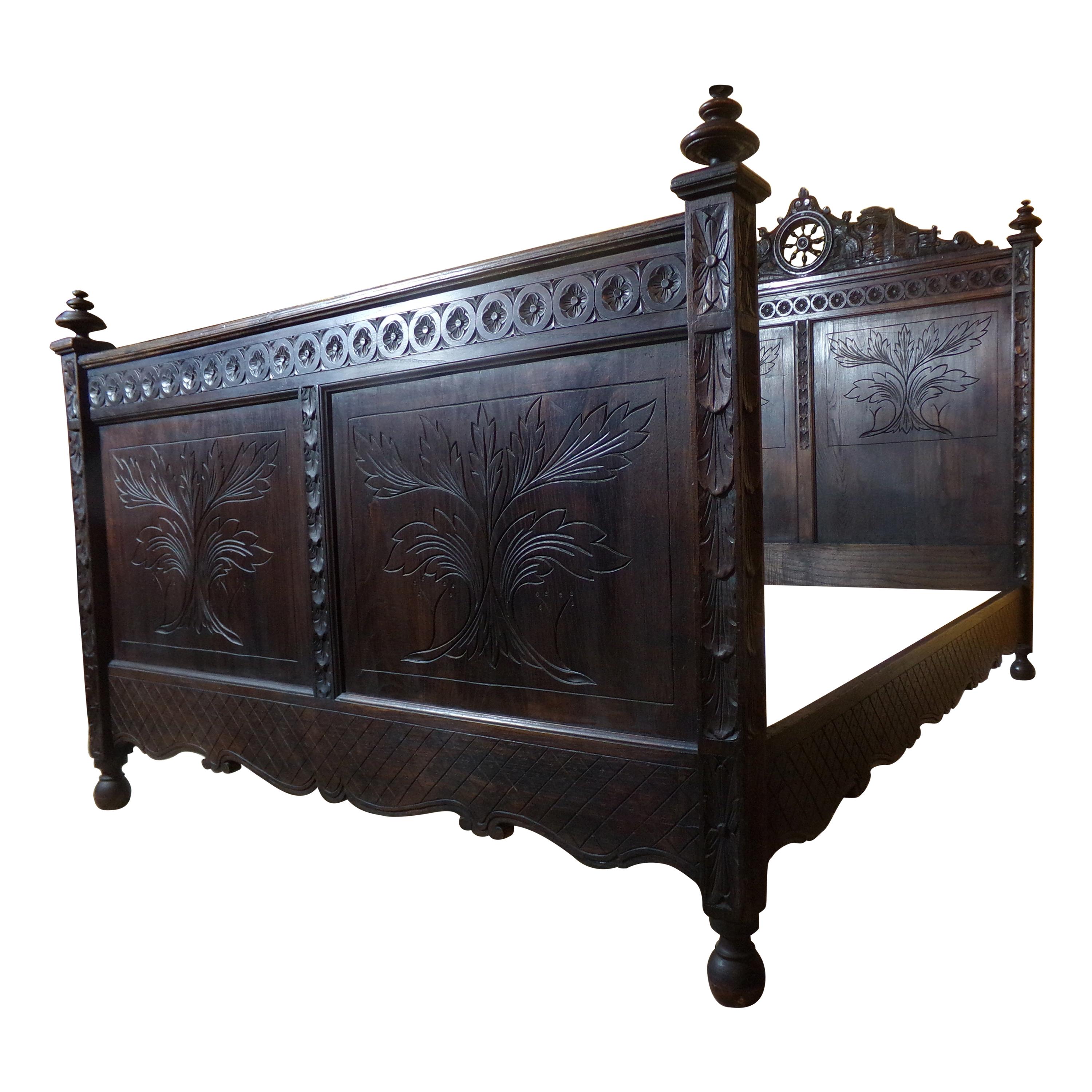 Breton Carved Double Bed, C1890 For Sale