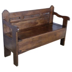 Antique Breton Chestnut Bench with Storage
