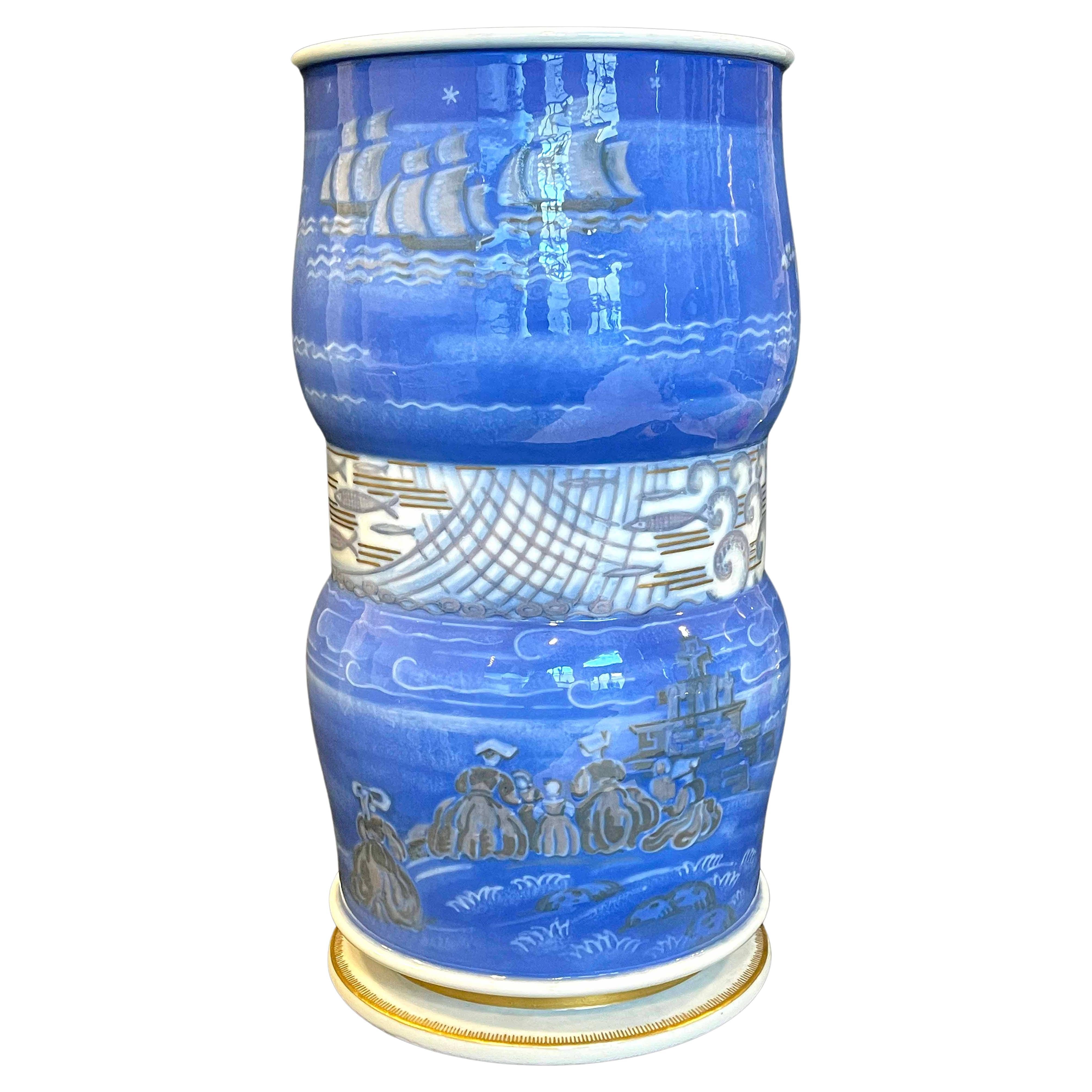 „Breton Fishing Village“, Art déco-Vase im Art déco-Stil von Leduc für Sevres, 1934 im Angebot