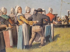 Breton Party, signed French Painting OIL ON CANVAS