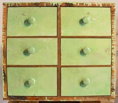 Green Drawers, Still Life Painting, Light Green Drawers Curvilinear