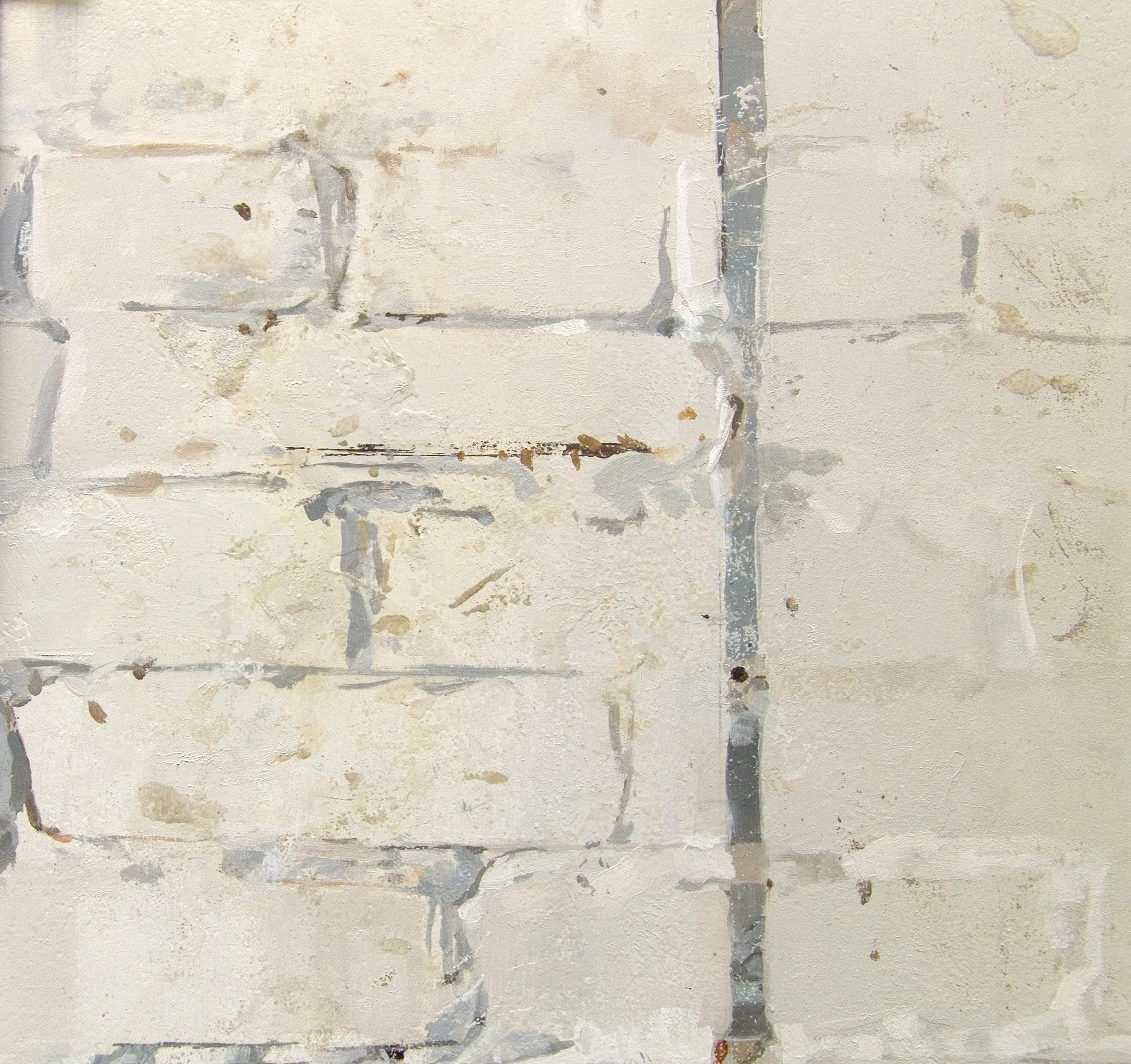 Mesa de Jeffery, Bodegón interior, Mesa de madera marrón, Pared de ladrillo blanco en venta 1
