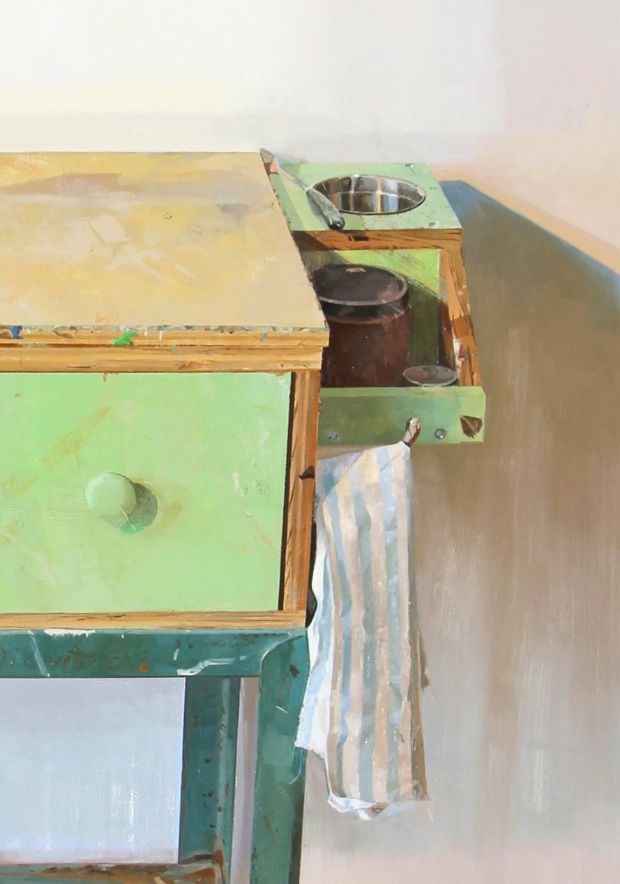 Painting Cart, Artist Studio Interior, Wood Floor Realistic Still Life Painting For Sale 2