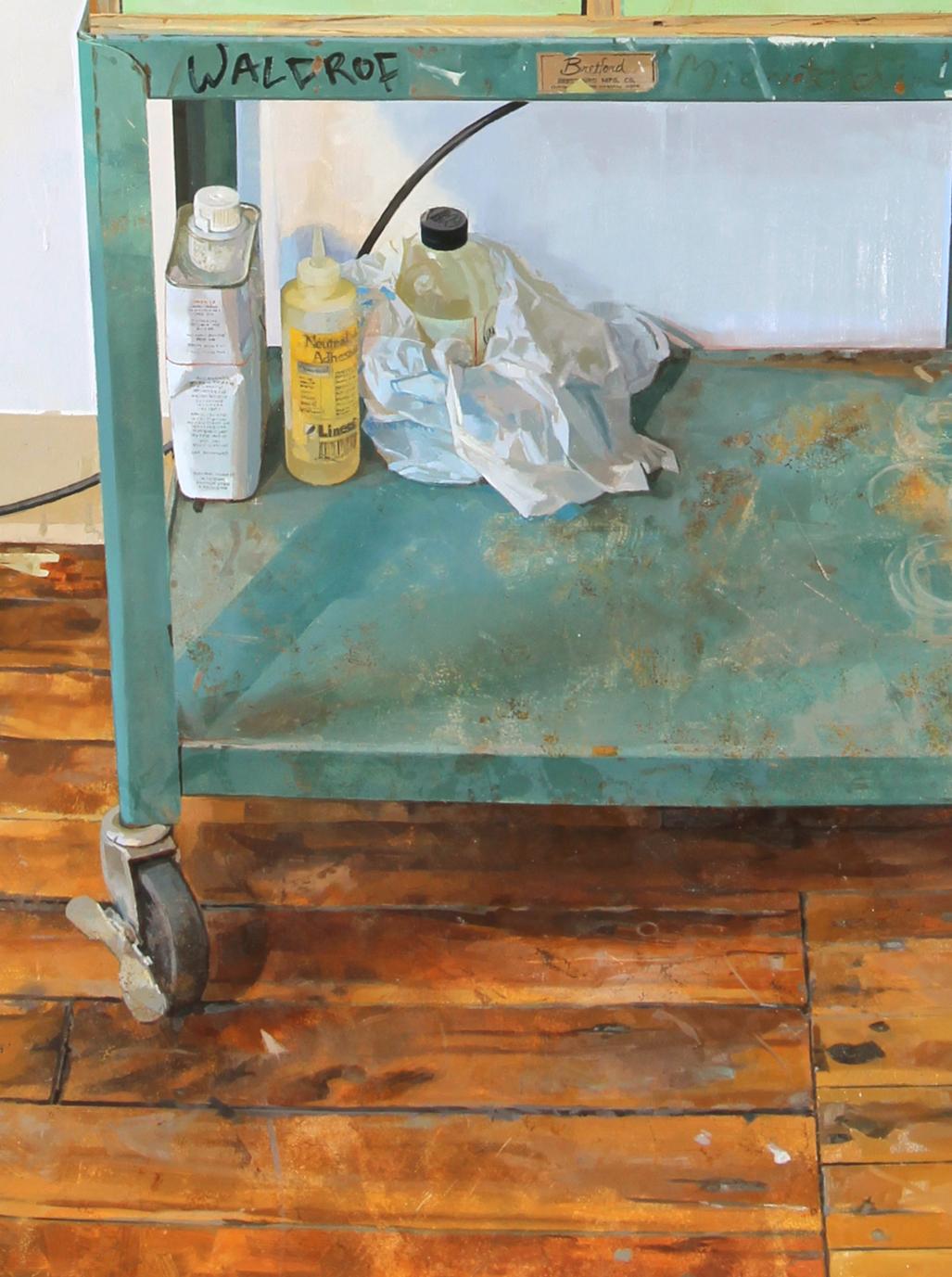 Painting Cart, Artist Studio Interior, Wood Floor Realistic Still Life Painting For Sale 3