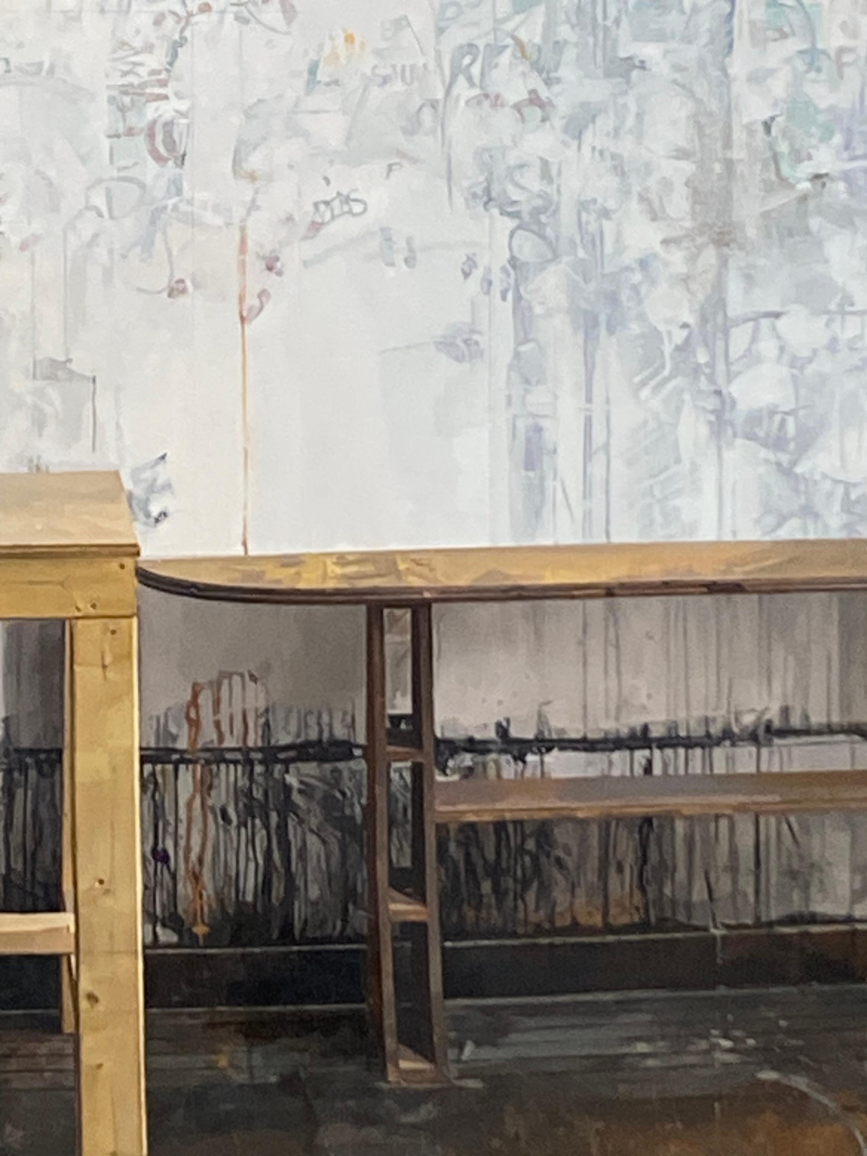 Due tavoli - Studio Contemporary Interior Golden Wood Floor Wood Table, 2017 in vendita 6
