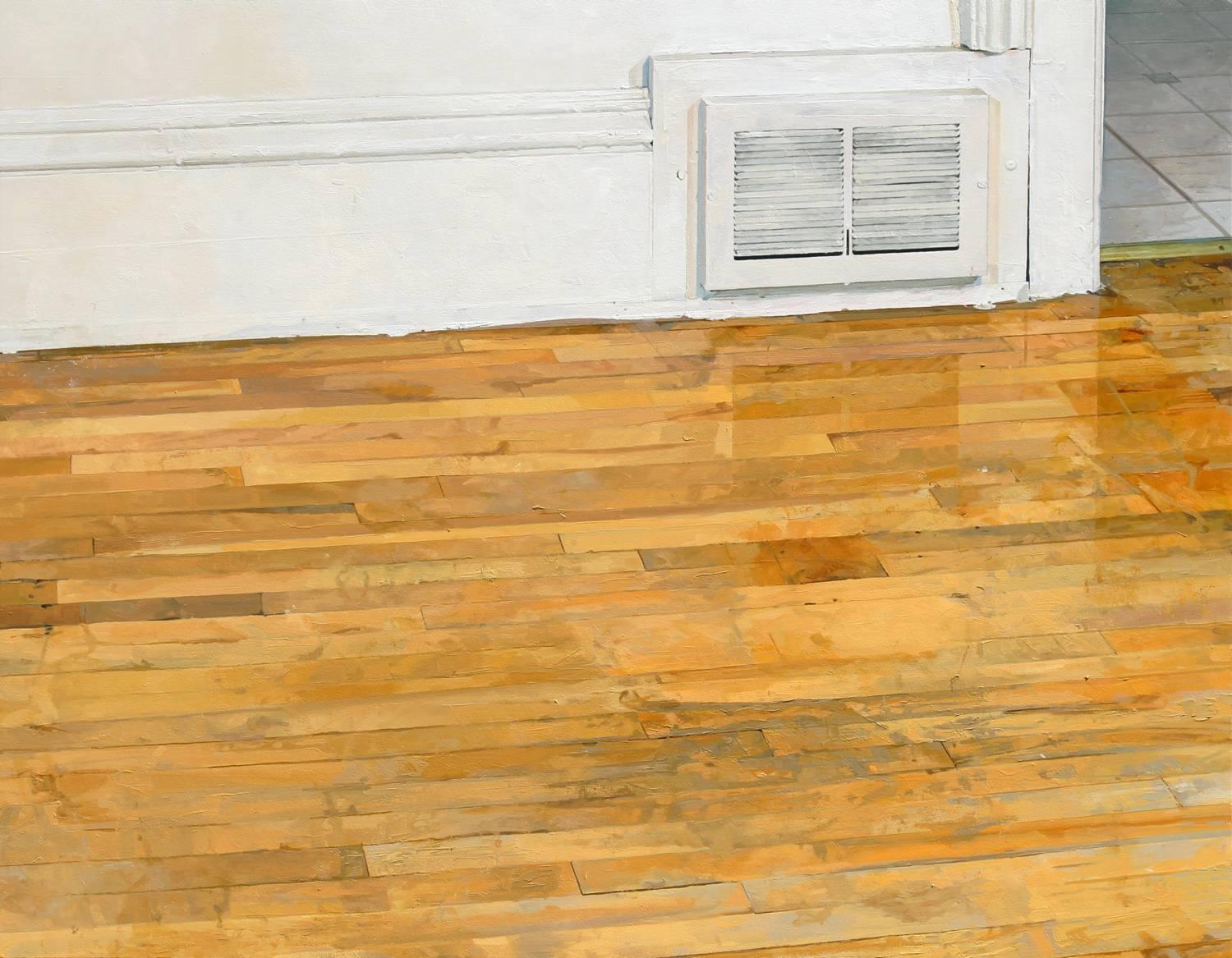 Brett Eberhardt Interior Painting - Vent and Dining Room Floor, Golden Wood Floor, White Walls, Tiles Interior