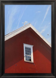 Afternoon Shadows (red barn, swallows, shadows, bluebird sky, wispy clouds)