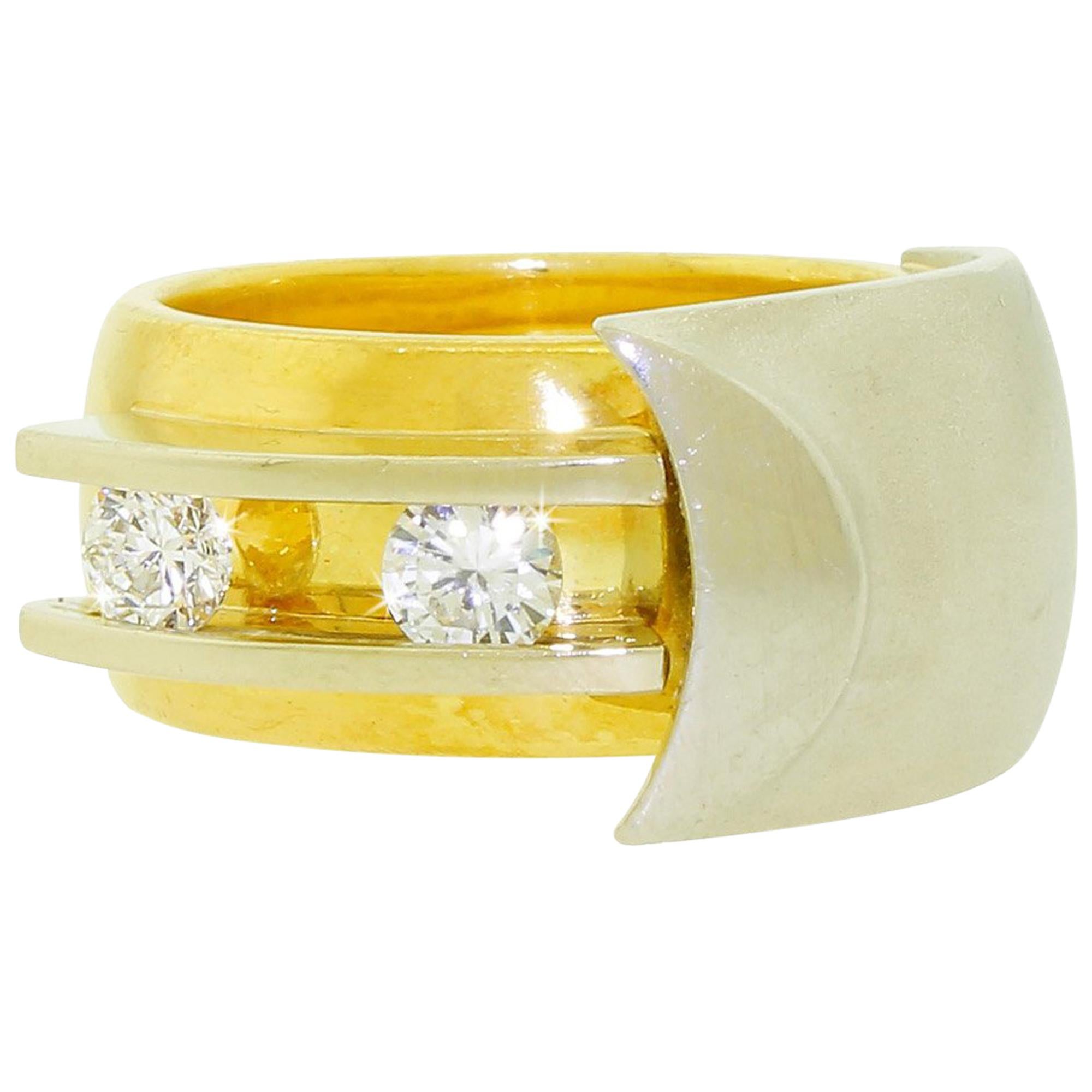 Bretterbauer Modernist Moving Diamonds 18k 750 und Platin 950 Ring 22 Gramm im Angebot