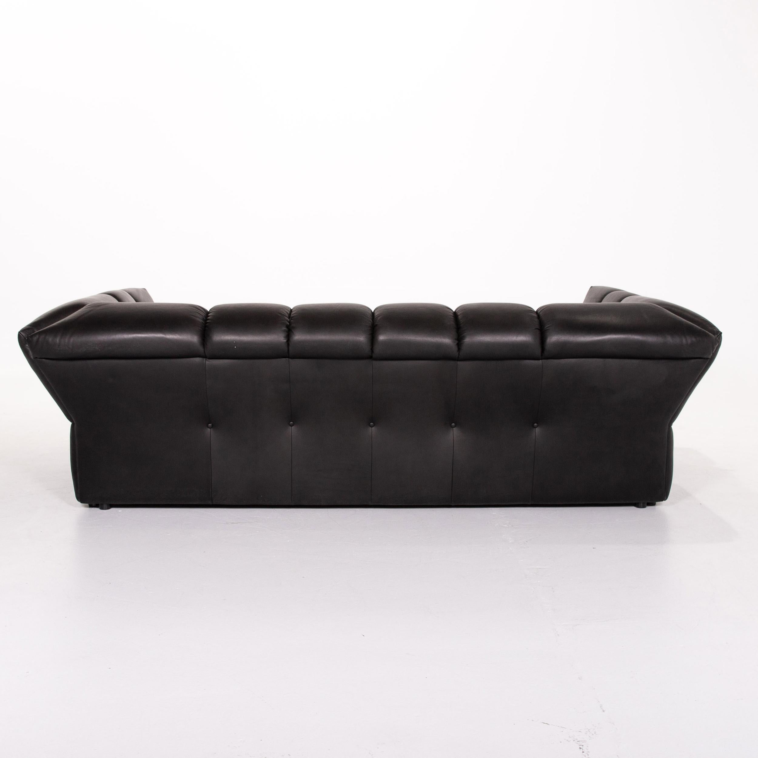 Bretz Chocolat Leather Sofa Black Four-Seat Couch 3