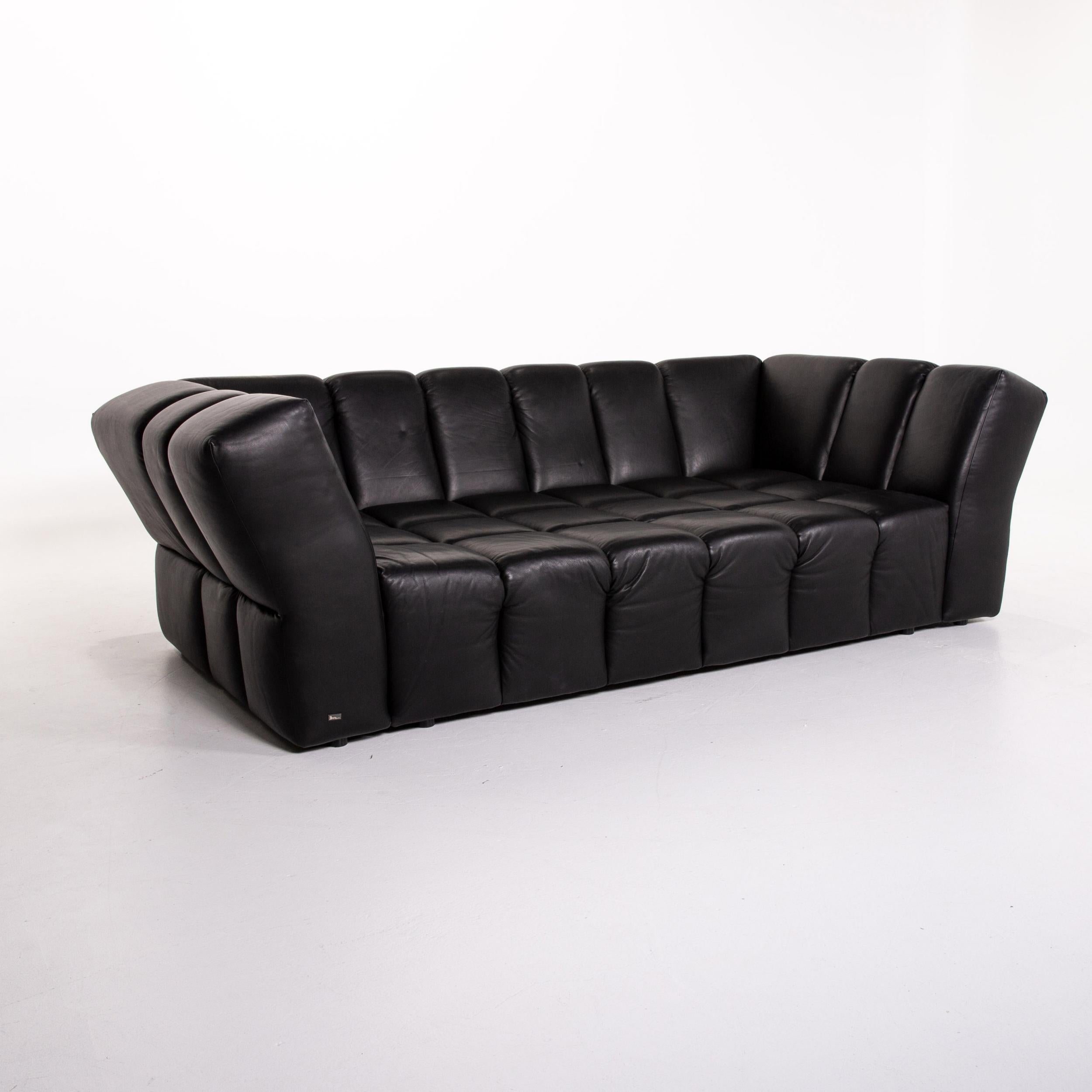 Contemporary Bretz Chocolat Leather Sofa Black Four-Seat Couch