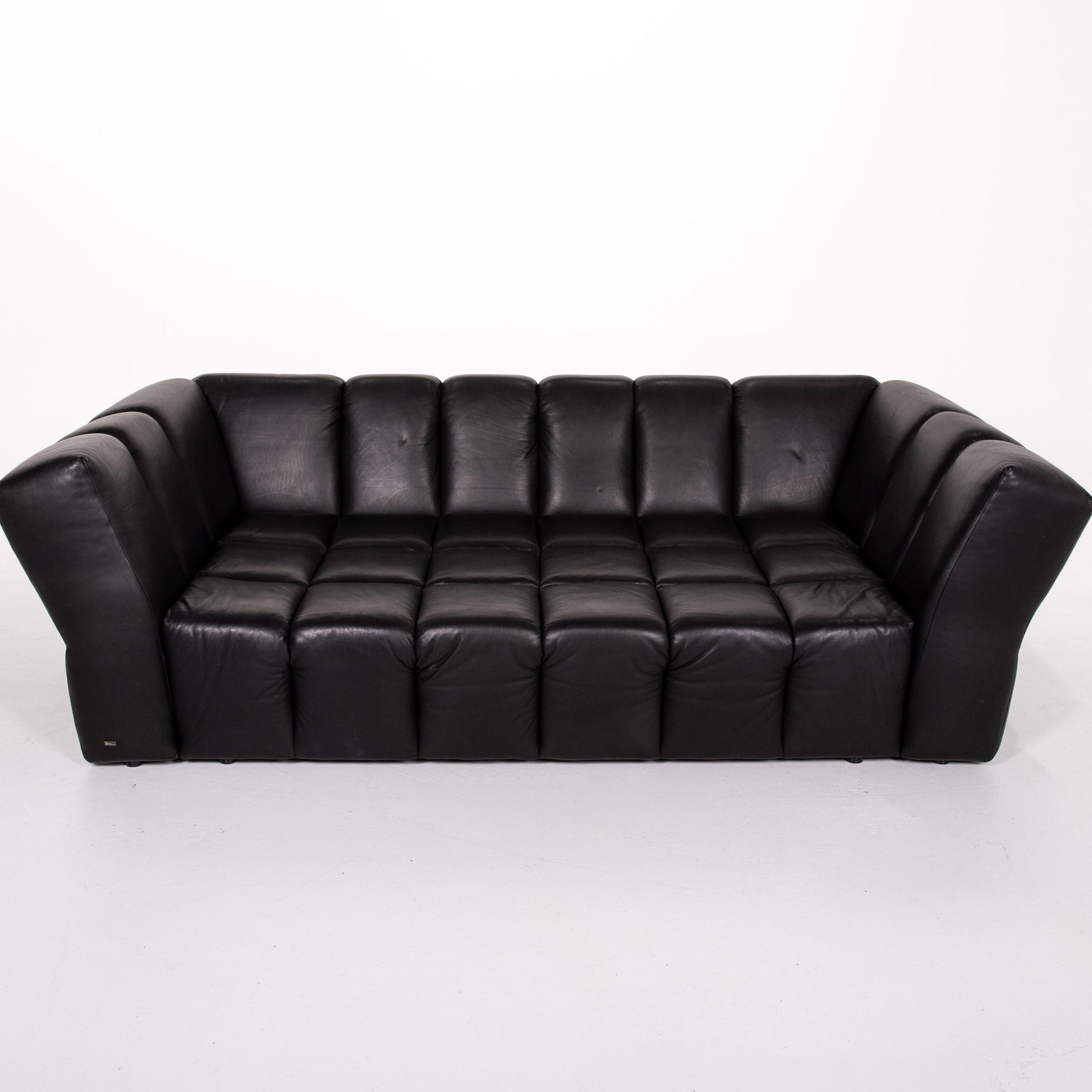 Bretz Chocolat Leather Sofa Black Four-Seat Couch 1
