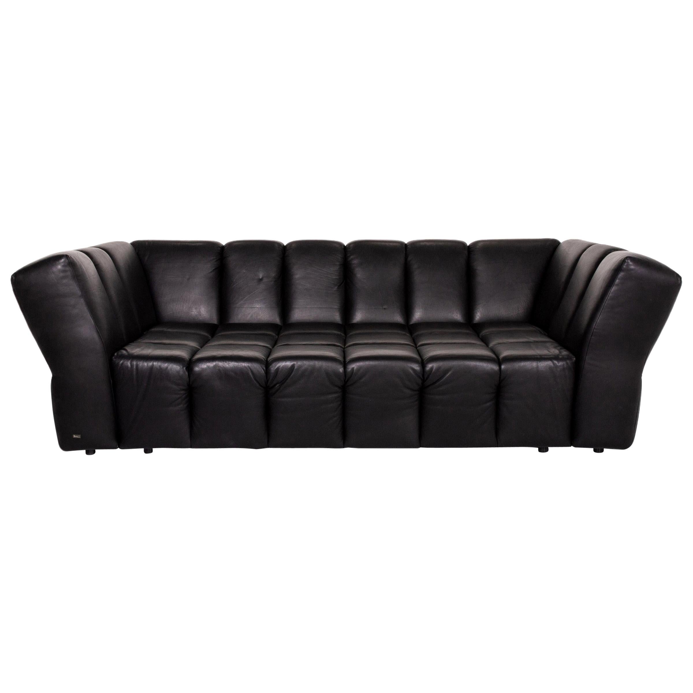 Bretz Chocolat Leather Sofa Black Four-Seat Couch