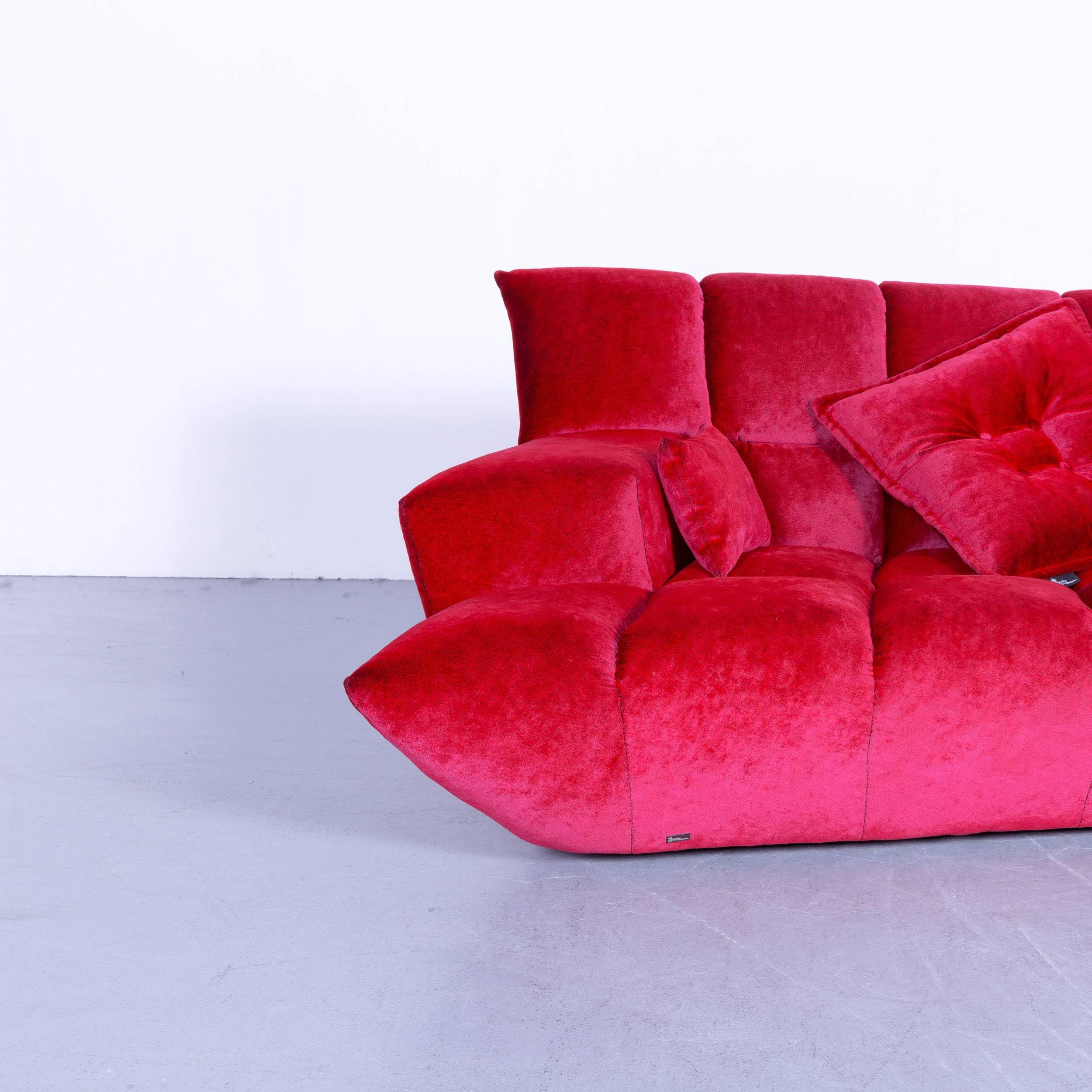 Bretz Cloud 7 Designer Four-Seat Sofa Red Velours Fabric Modern Couch, Germany 1