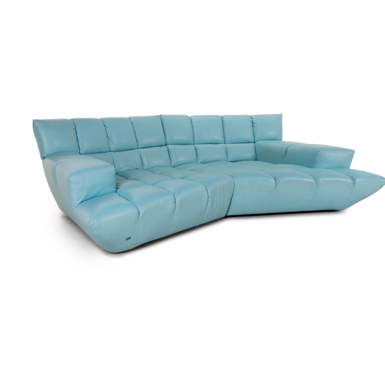 Bretz Cloud 7 Leder Sofa Hellblau Blau Eck Sofa Modular Extendable Couch im Angebot bei 1stDibs
