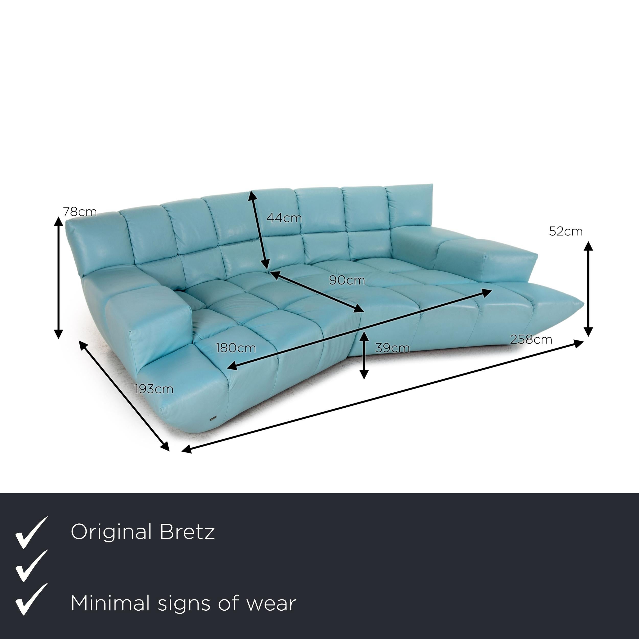 We present to you a Bretz Cloud 7 leather sofa light blue blue corner sofa modular extendable couch.

Product measurements in centimeters:

depth: 193
width: 258
height: 78
seat height: 39
rest height: 52
seat depth: 90
seat width: