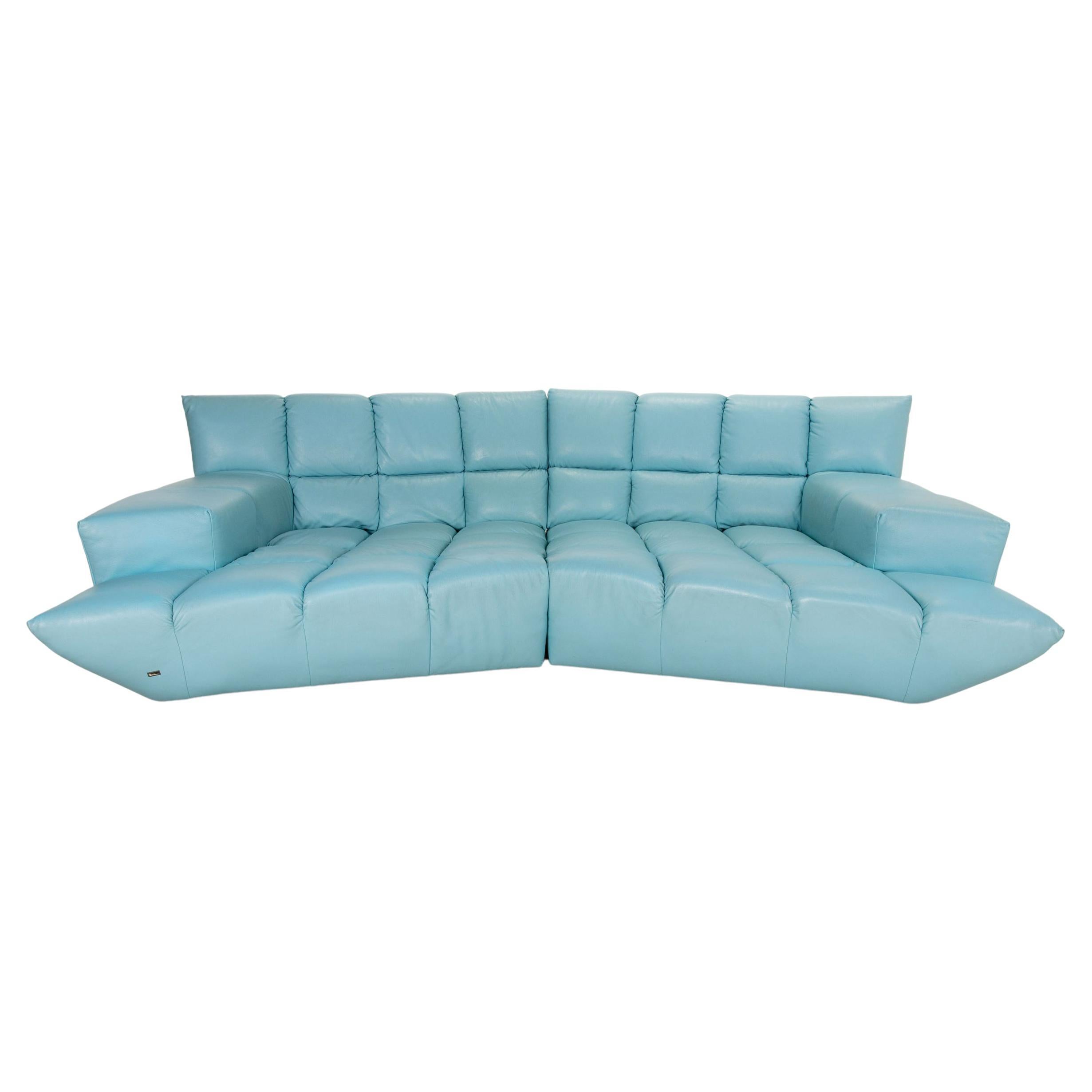 Bretz Cloud 7 Leather Sofa Light Blue Blue Corner Sofa Modular Extendable Couch For Sale