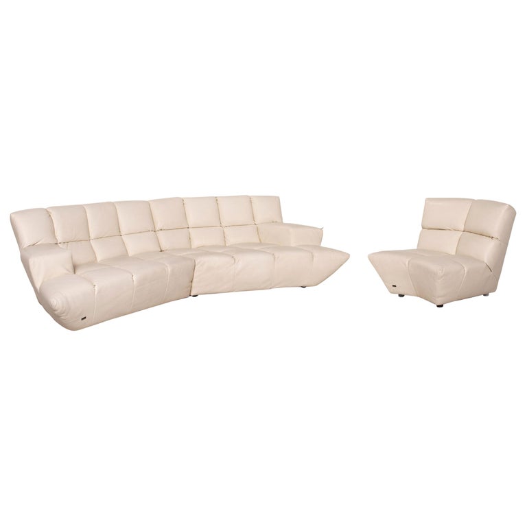Bretz Cloud 7 Leather Sofa Set Cream 1x Corner Sofa 1x Armchair at 1stDibs