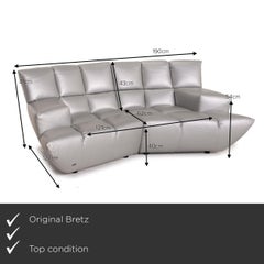 Bretz Cloud 7 Leather Sofa Silver