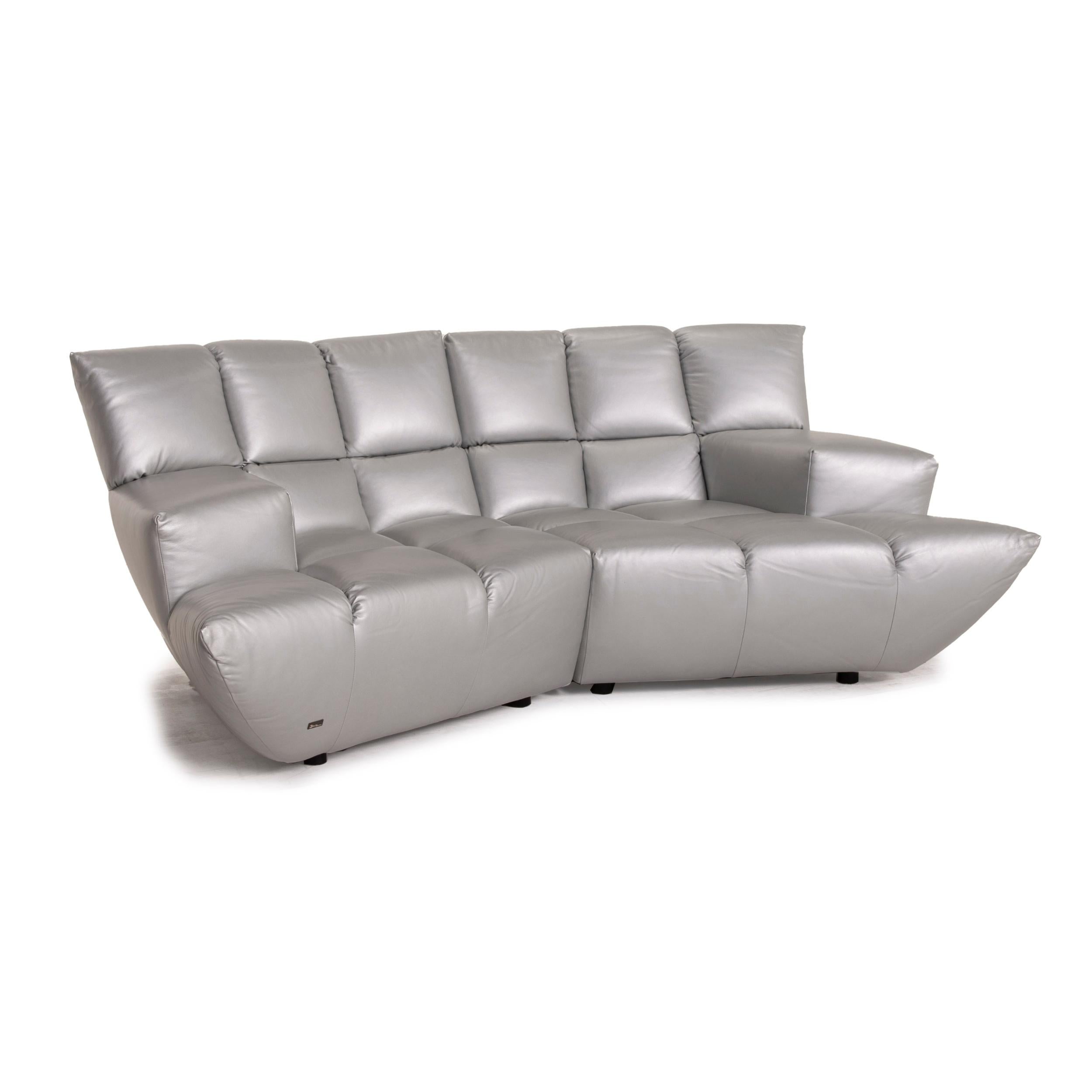 Modern Bretz Cloud 7 Leather Sofa Silver