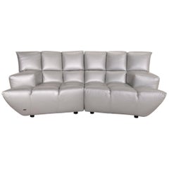 Bretz Cloud 7 Leather Sofa Silver