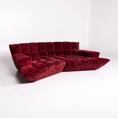 Bretz Cloud 7 Velvet Fabric Corner Sofa Red Sofa Rose Pattern