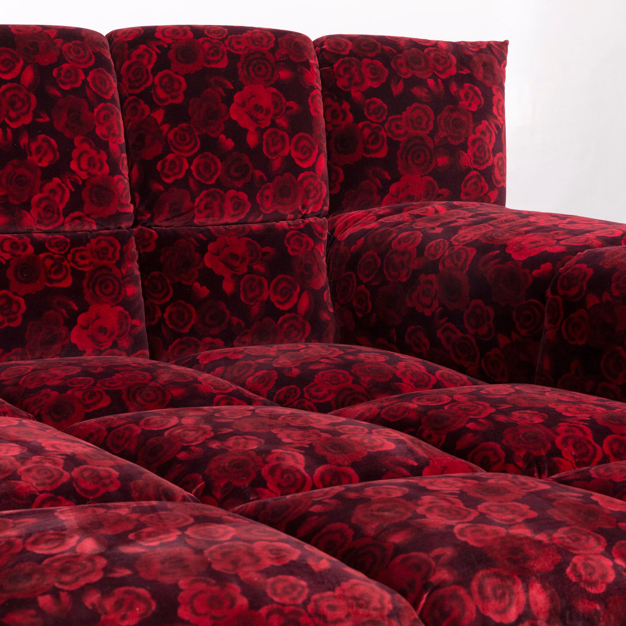 red fabric corner sofa