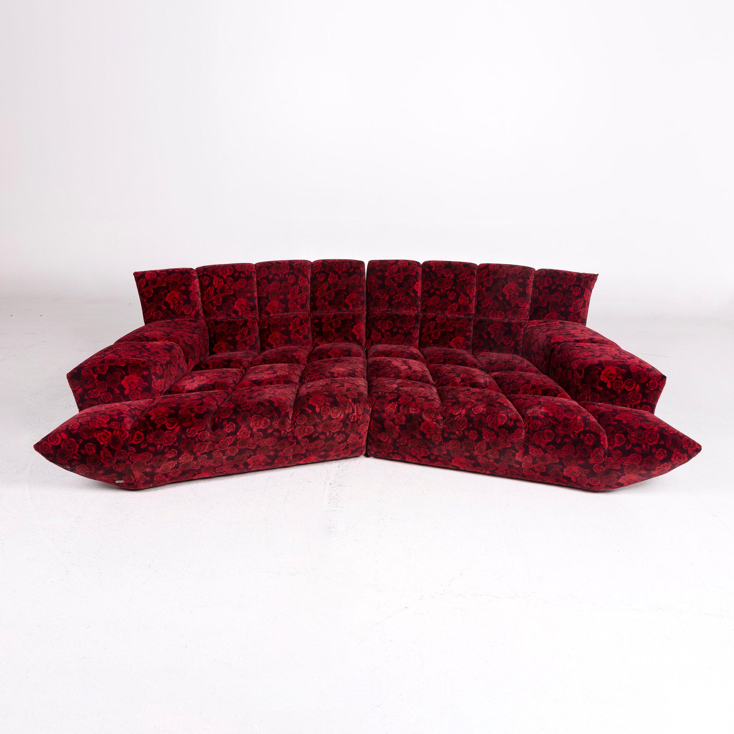 German Bretz Cloud 7 Velvet Fabric Corner Sofa Red Sofa Rose Pattern