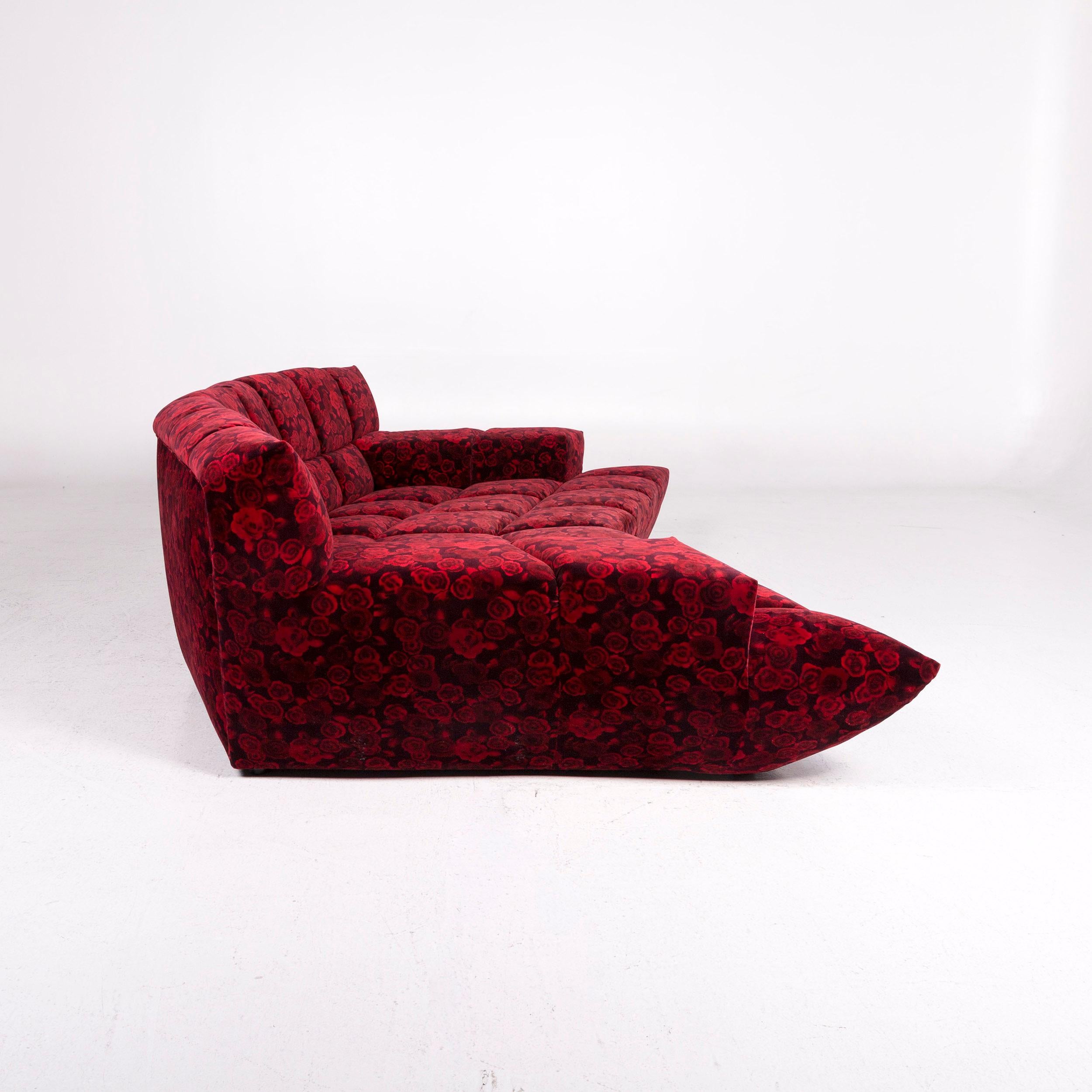 Bretz Cloud 7 Velvet Fabric Corner Sofa Red Sofa Rose Pattern In Excellent Condition In Cologne, DE