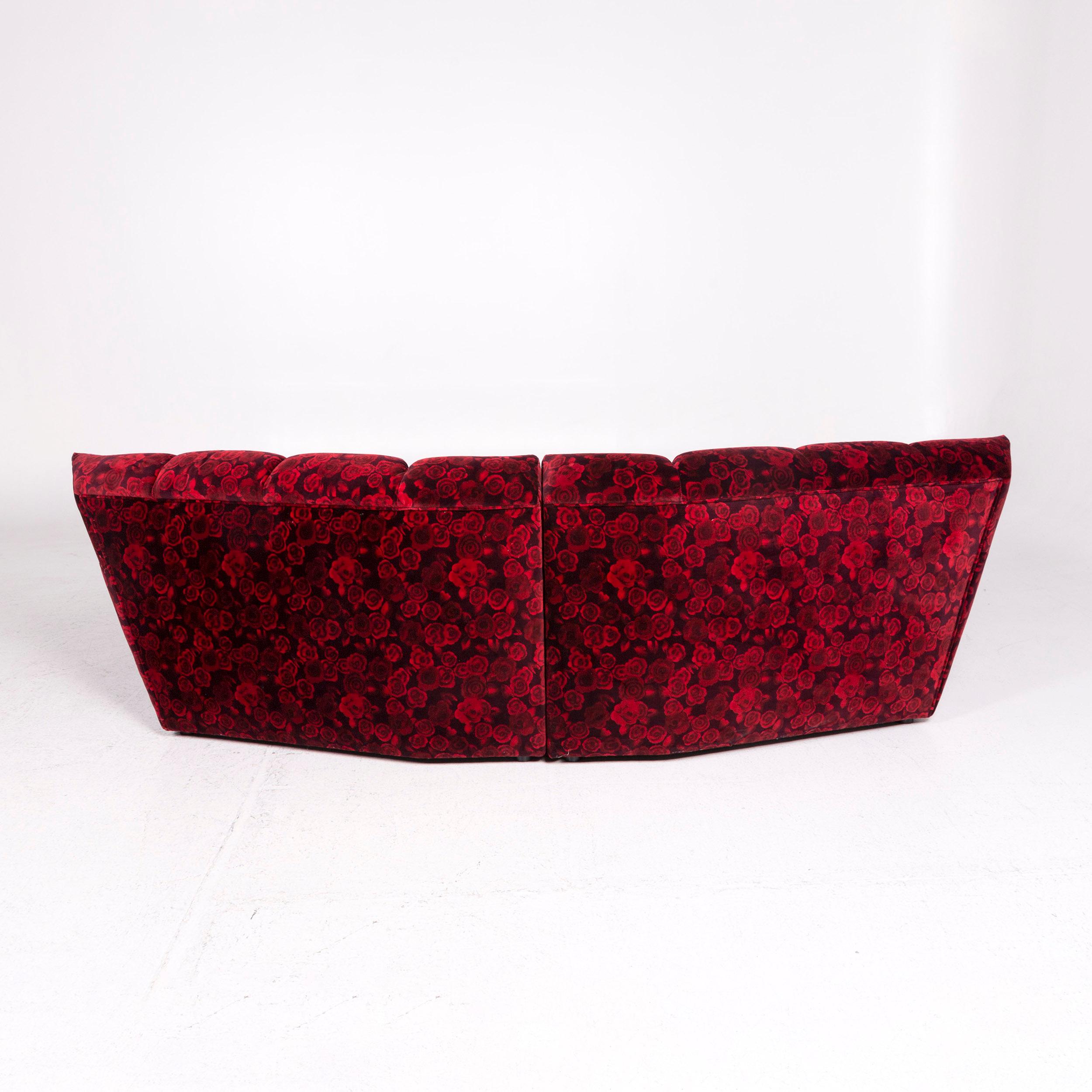 Contemporary Bretz Cloud 7 Velvet Fabric Corner Sofa Red Sofa Rose Pattern
