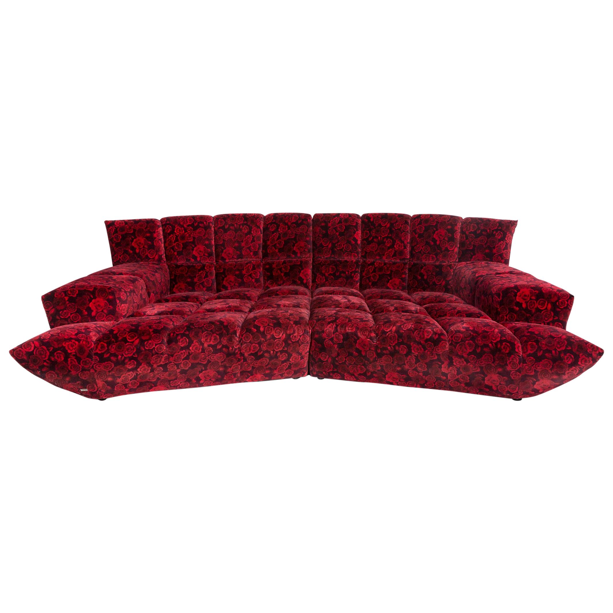 Bretz Cloud 7 Velvet Fabric Corner Sofa Red Sofa Rose Pattern