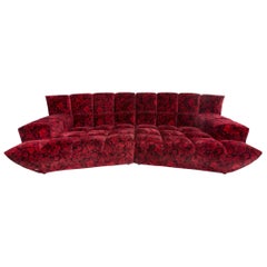 Bretz Cloud 7 Velvet Fabric Corner Sofa Red Sofa Rose Pattern
